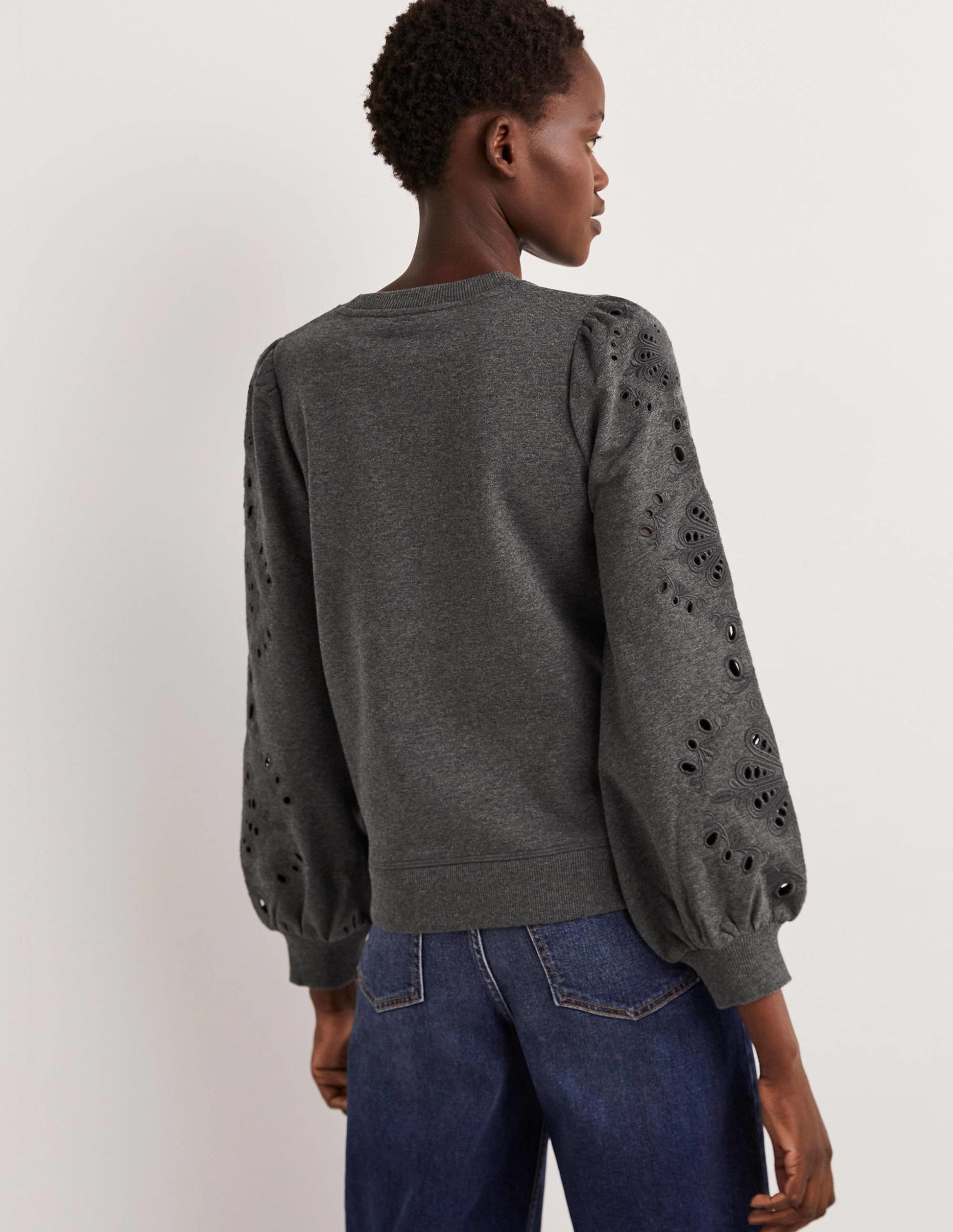 Blouson Sleeve Sweatshirt-Charcoal Marl-3
