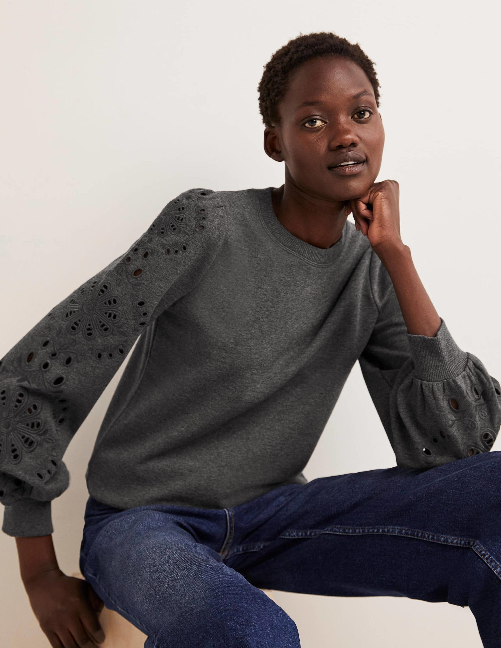 Blouson Sleeve Sweatshirt-Charcoal Marl-4