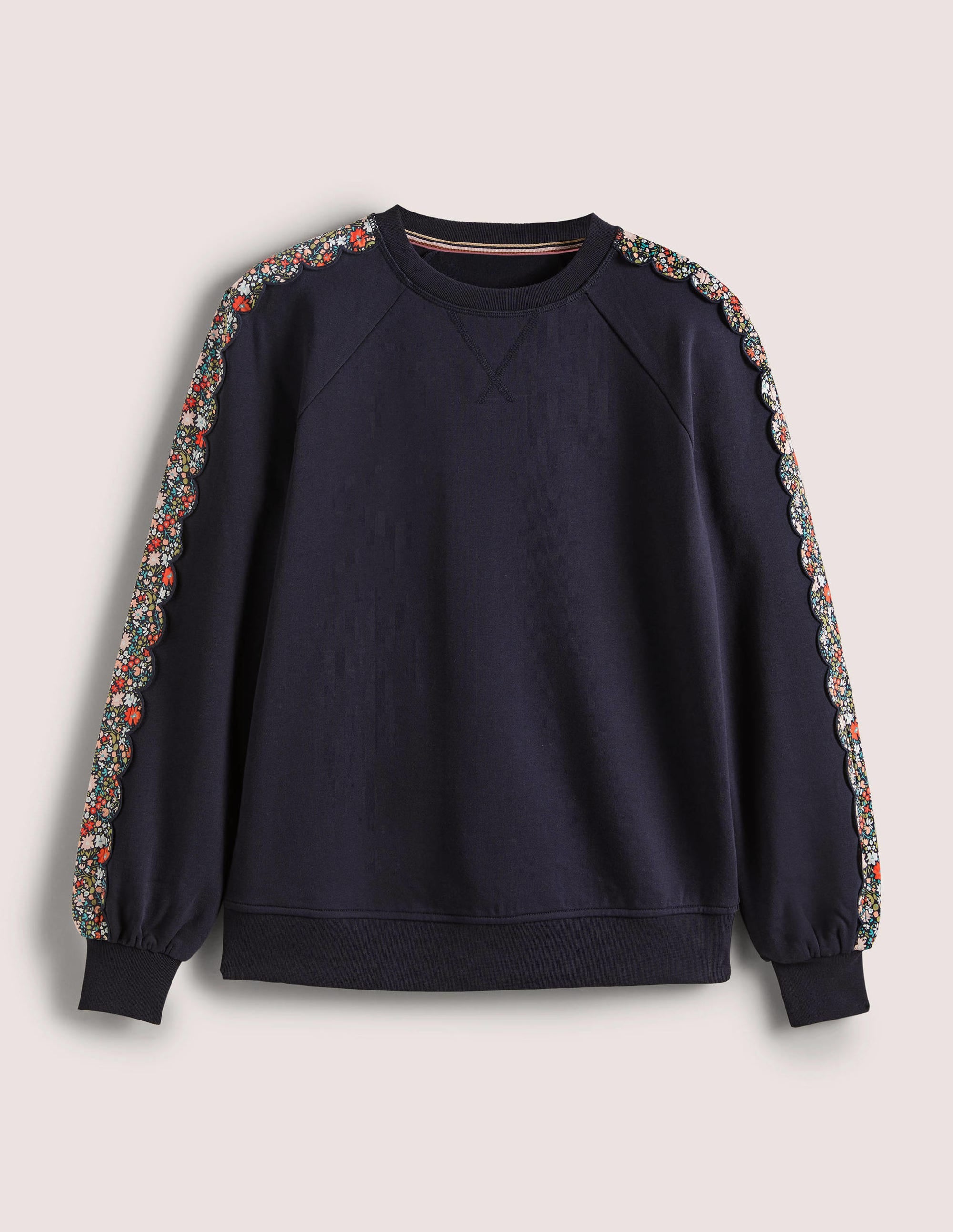 Scallop Detail Sweatshirt-French Navy, Abstract Ditsy - Image 5