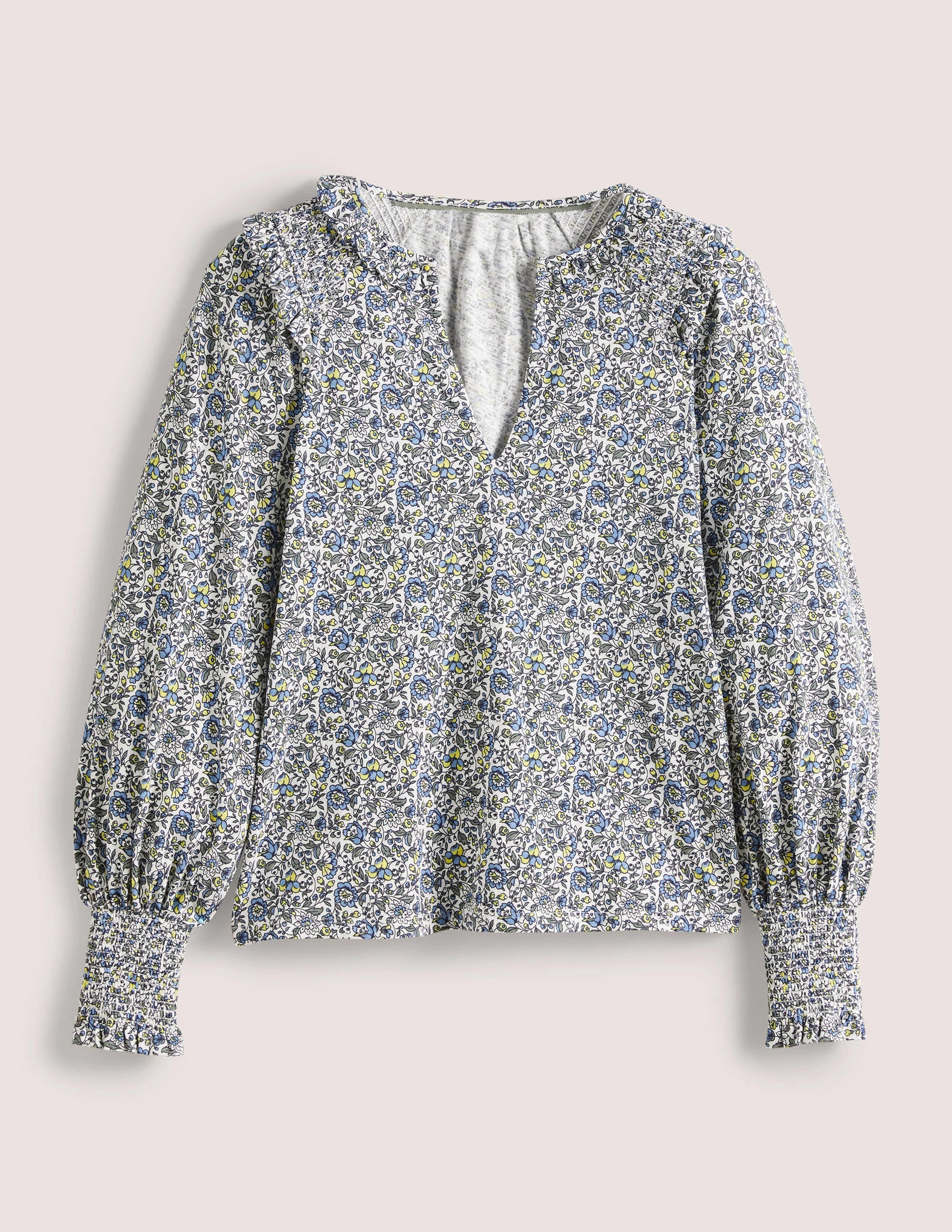 Notch Neck Smocked Frill Top-Ivory, Botanic Meadow - Image 6