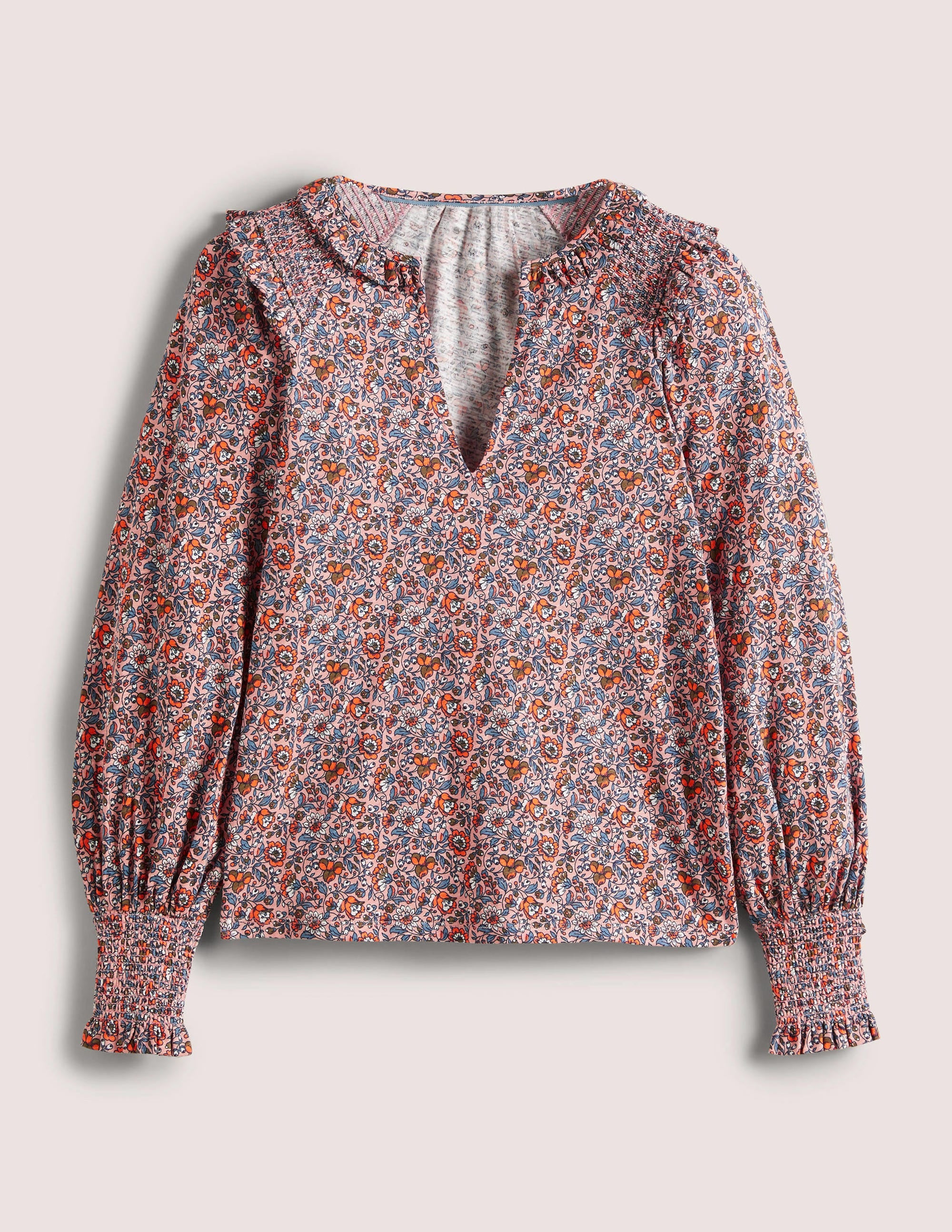 Notch Neck Smocked Frill Top-Milkshake, Botanic Meadow - Image 5