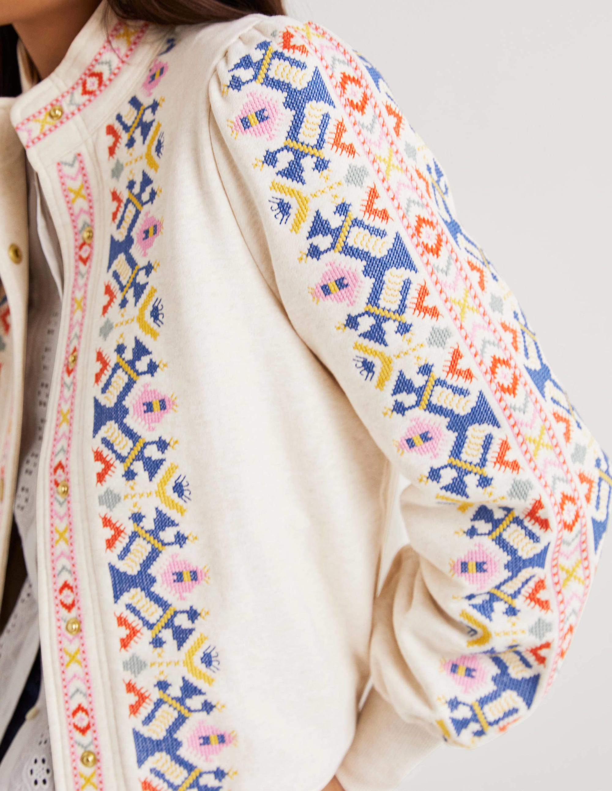 Embroidered Jersey Jacket-Oatmeal Marl, Embroidered - Image 2