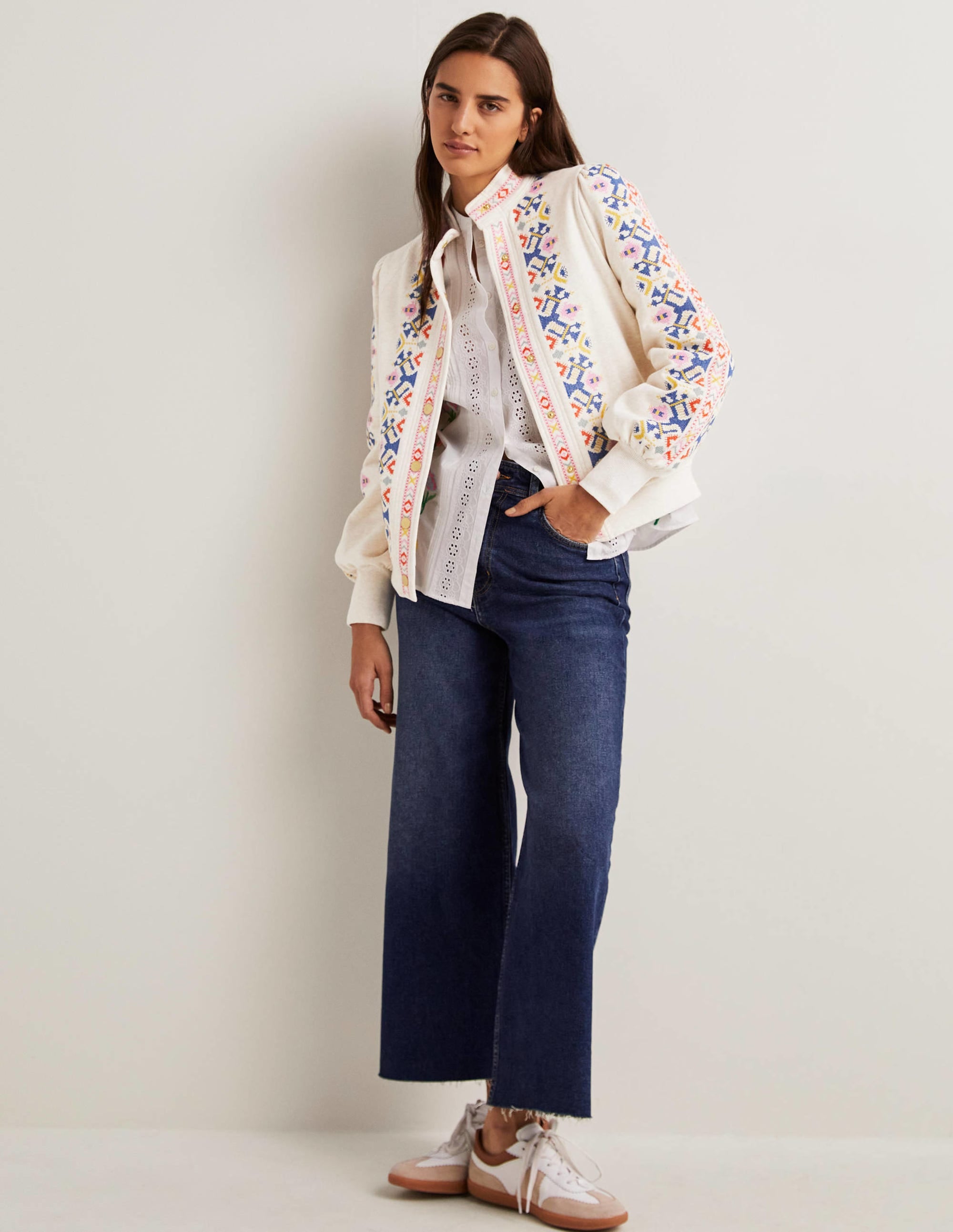 Embroidered Jersey Jacket-Oatmeal Marl, Embroidered - Image 4