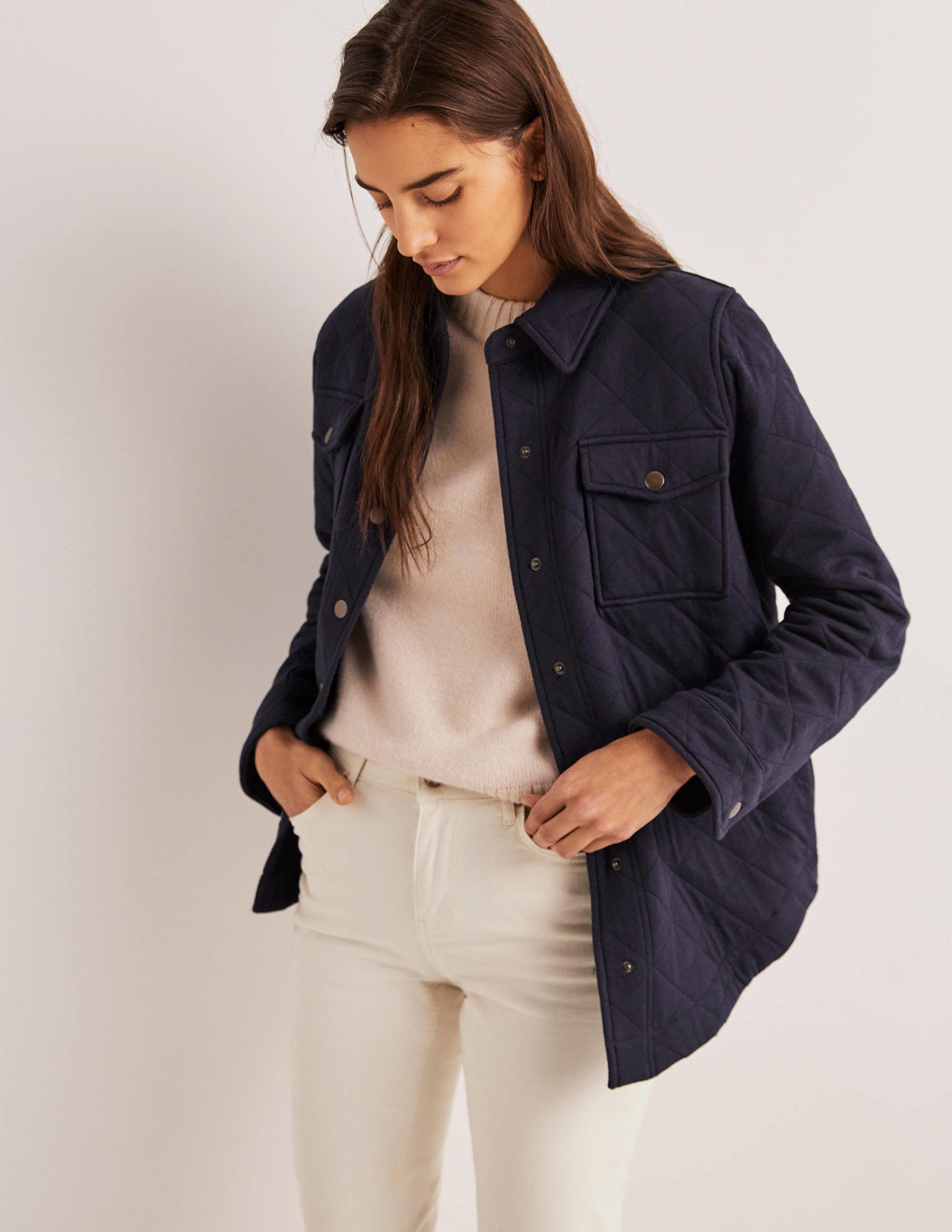 Quilted Jersey Shacket-Navy - Image 4