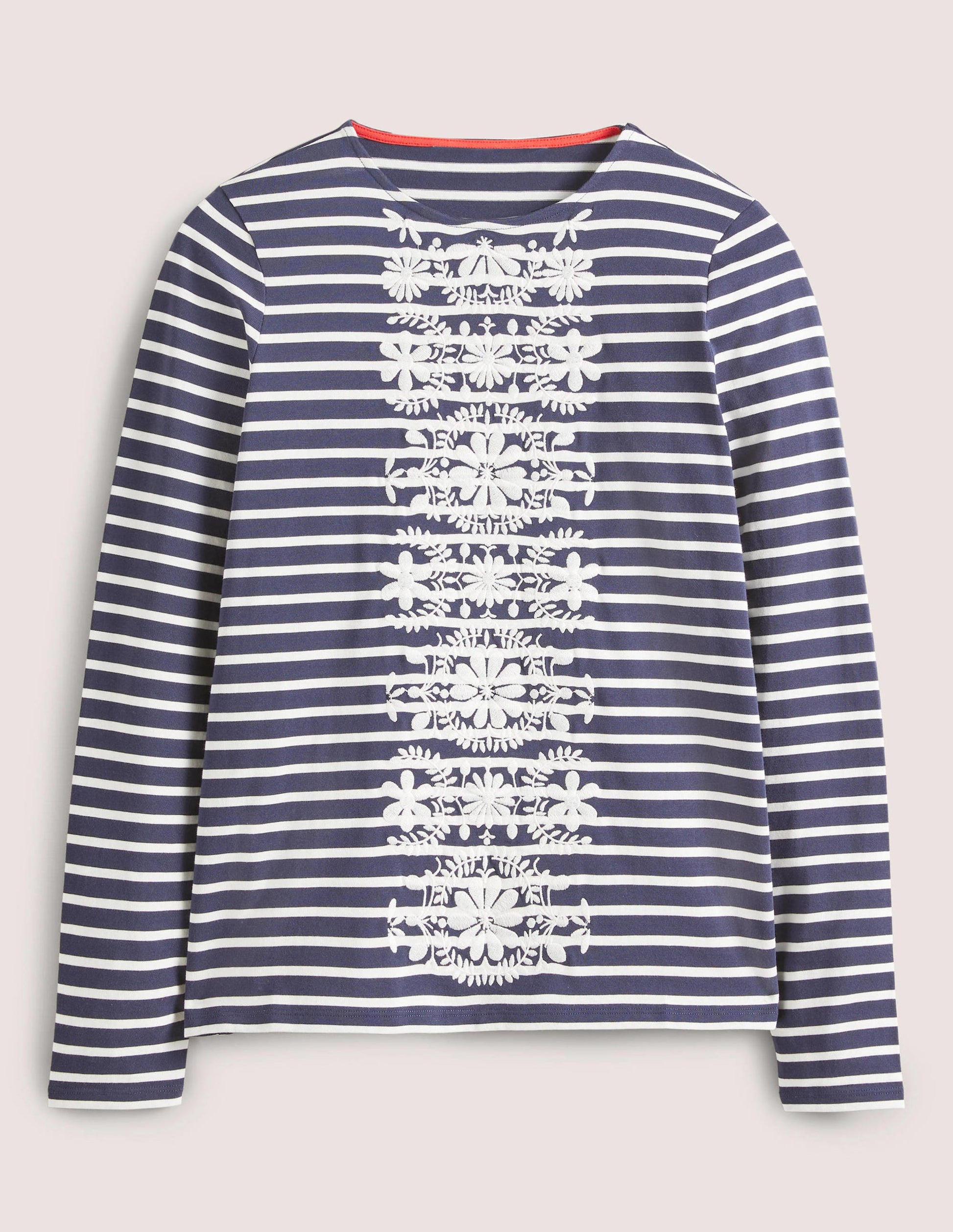 Embroidered Breton Top-Navy/Ivory, Floral Embroidery-5