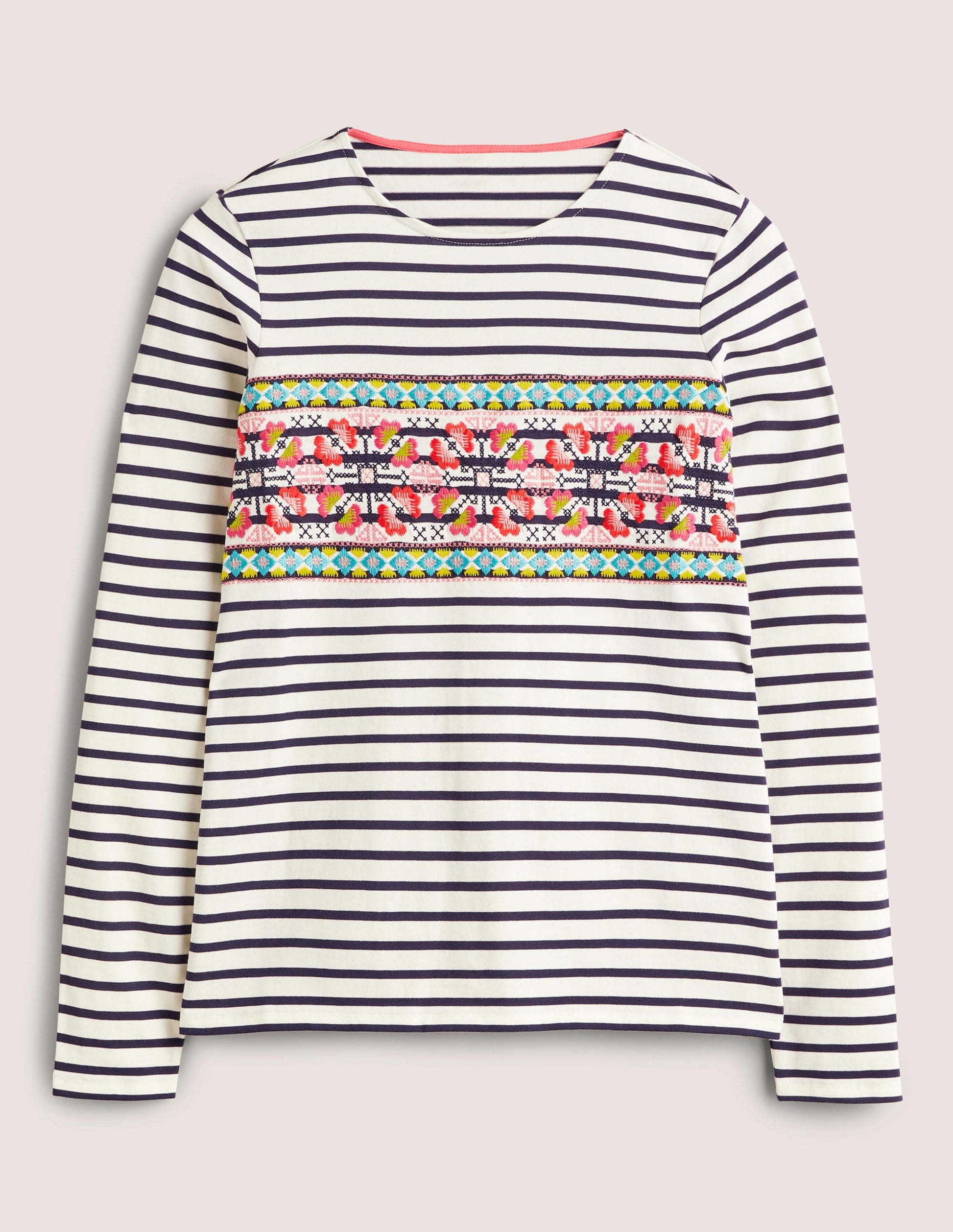Embroidered Breton Top-Ivory/Navy, Multi Embroidery-5