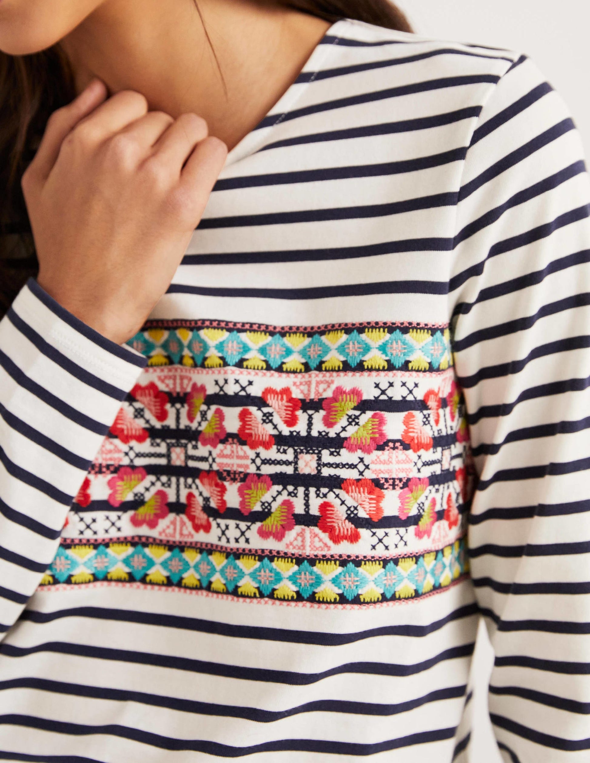 Embroidered Breton Top-Ivory/Navy, Multi Embroidery-2