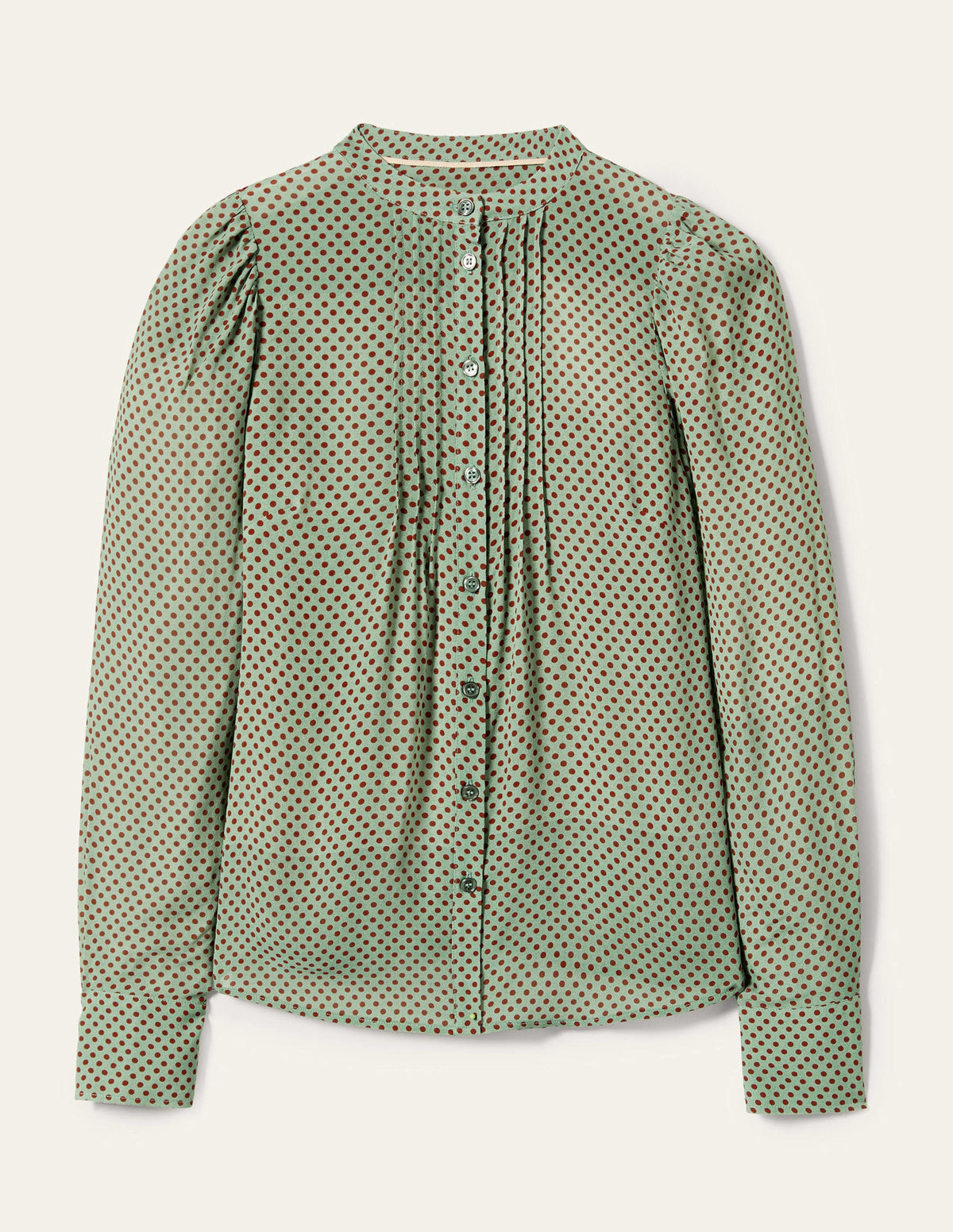 Pleated Button Through Blouse-Jadeite Green, Spot - Image 11
