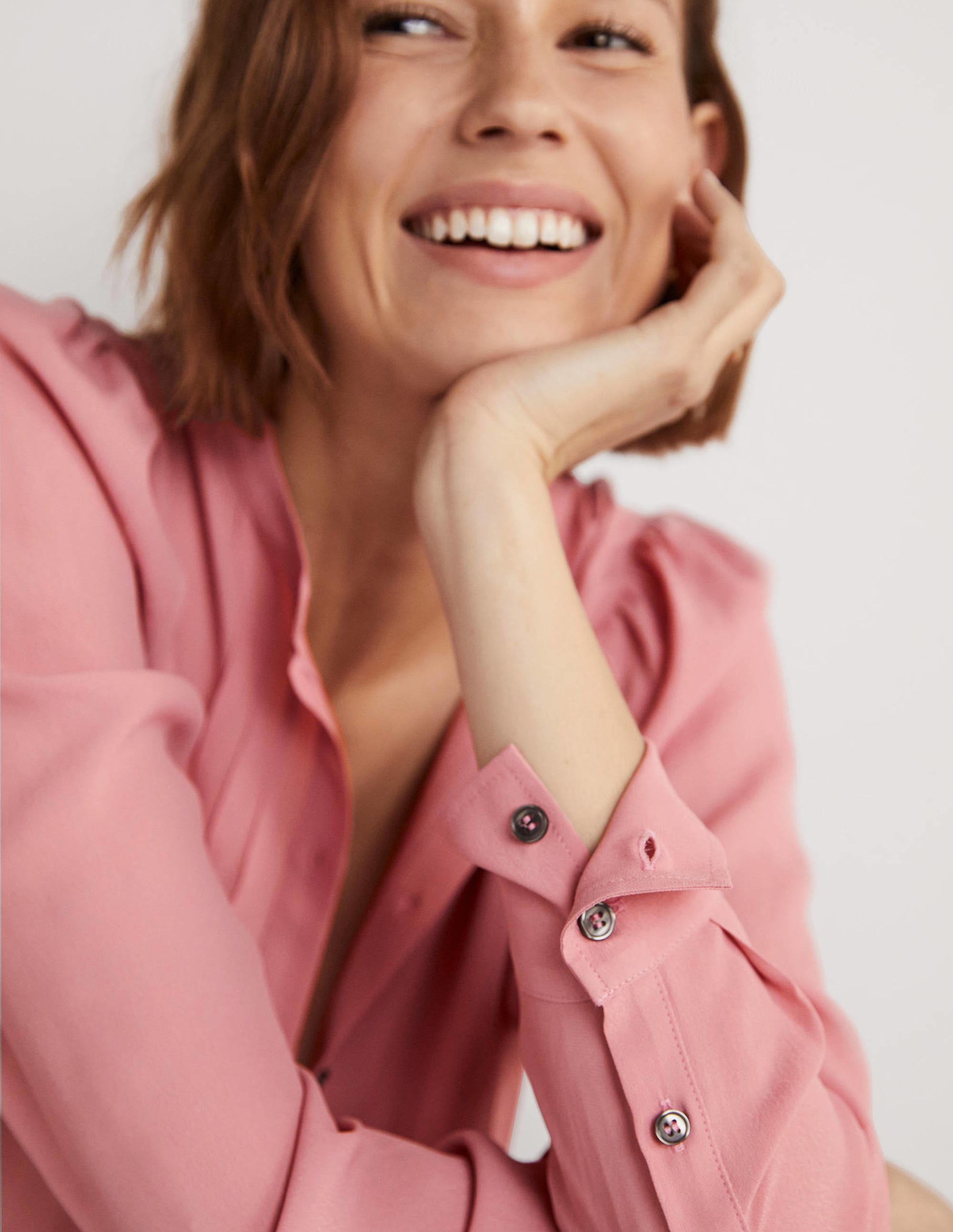 Pleated Button Through Blouse-Almond Pink - Image 6
