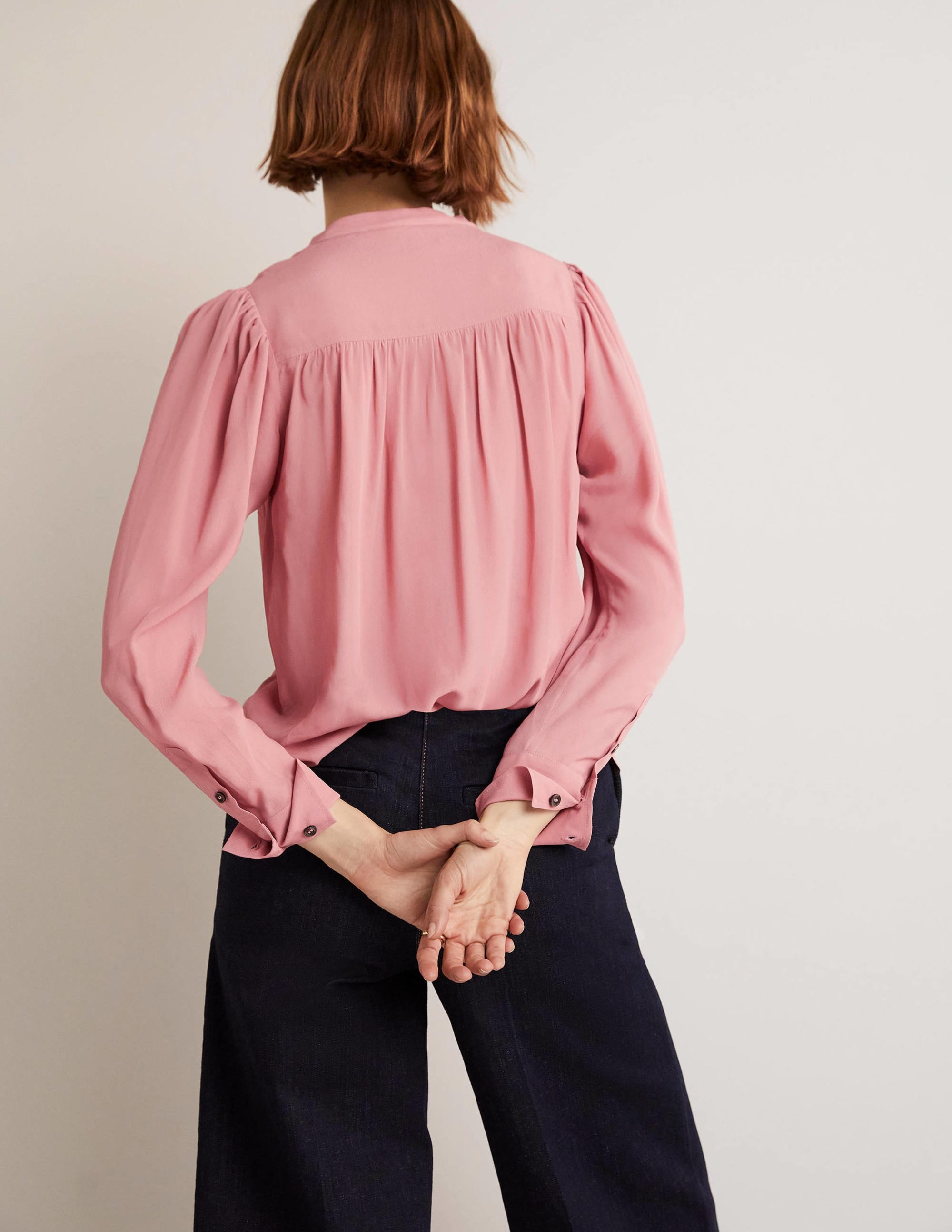 Pleated Button Through Blouse-Almond Pink - Image 7