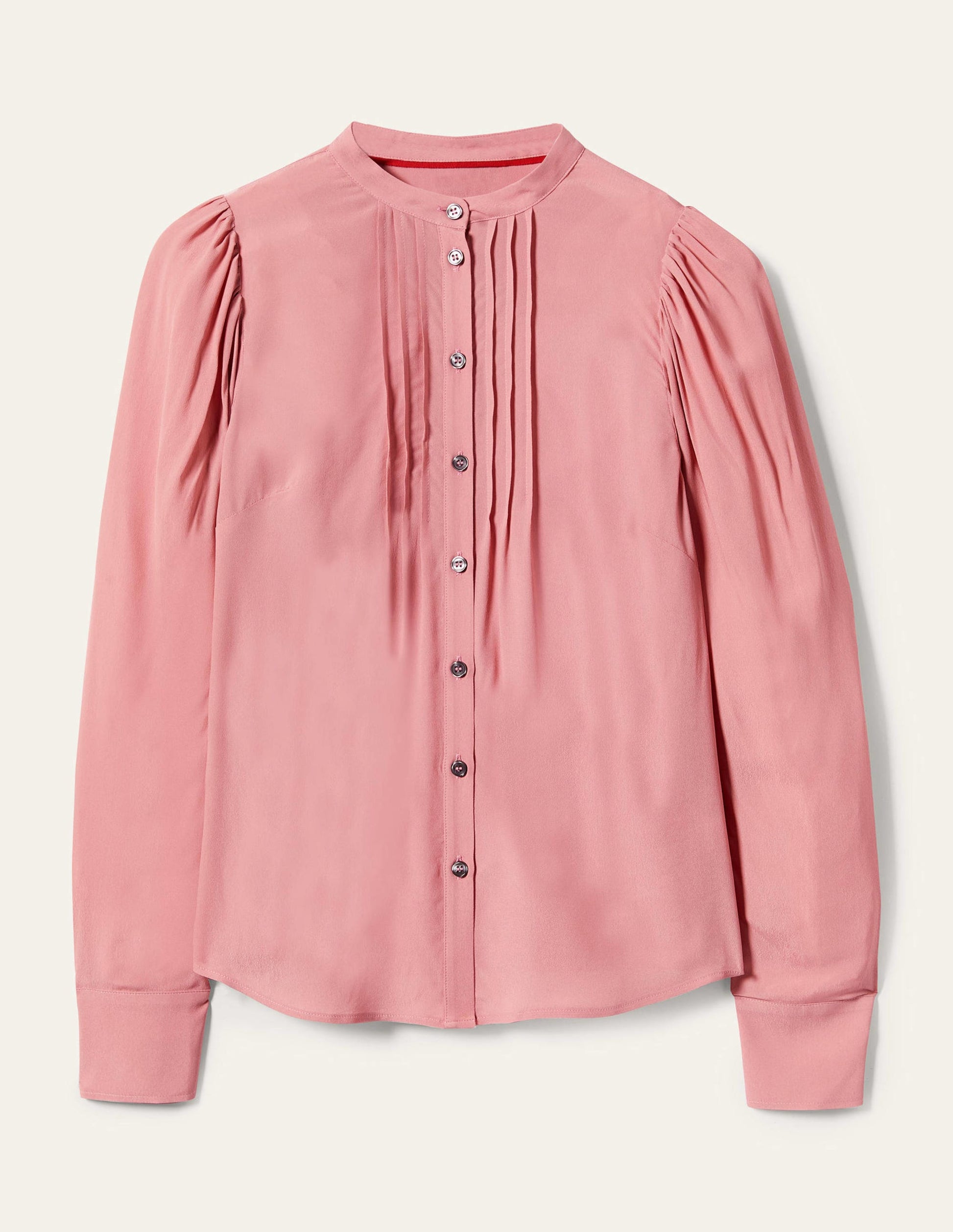 Pleated Button Through Blouse-Almond Pink-9
