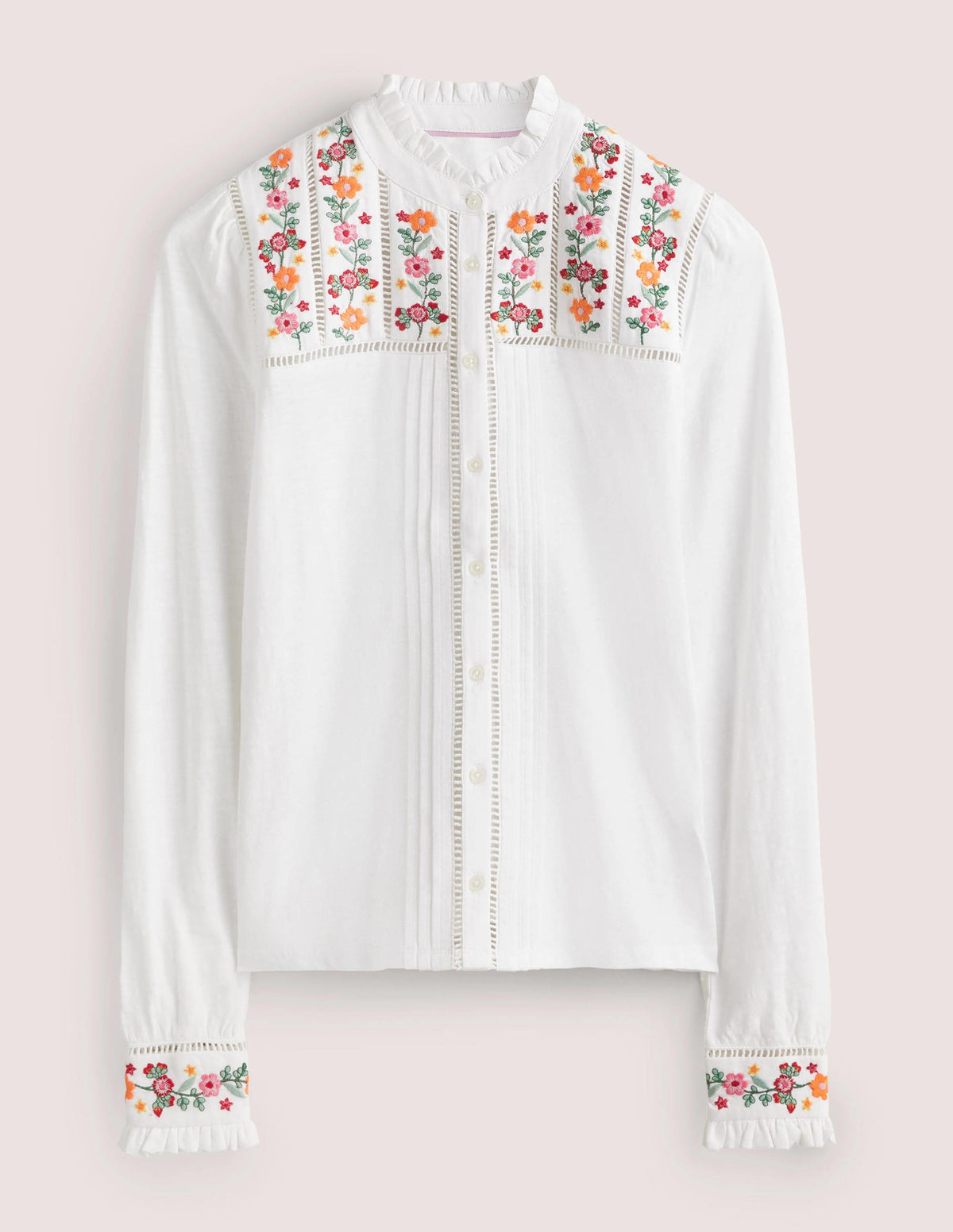 Embroidered Jersey Shirt-White - Image 6