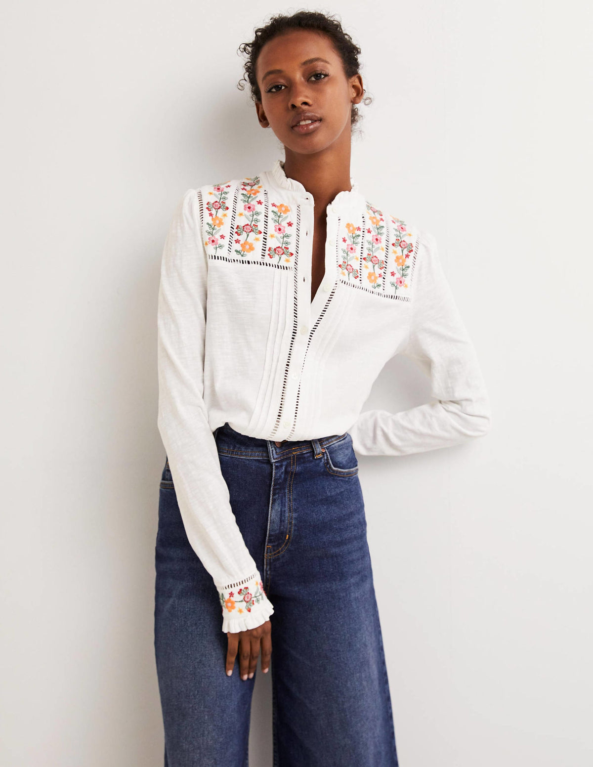Embroidered Jersey Shirt-White-1