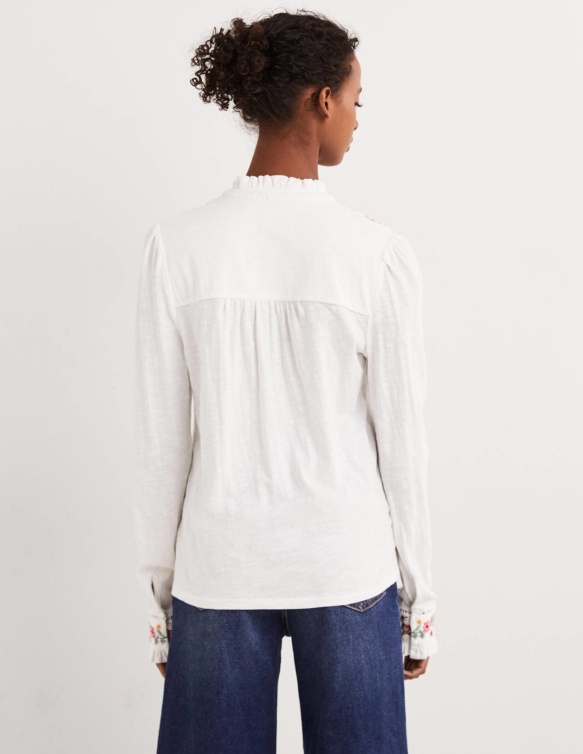 Embroidered Jersey Shirt-White-3