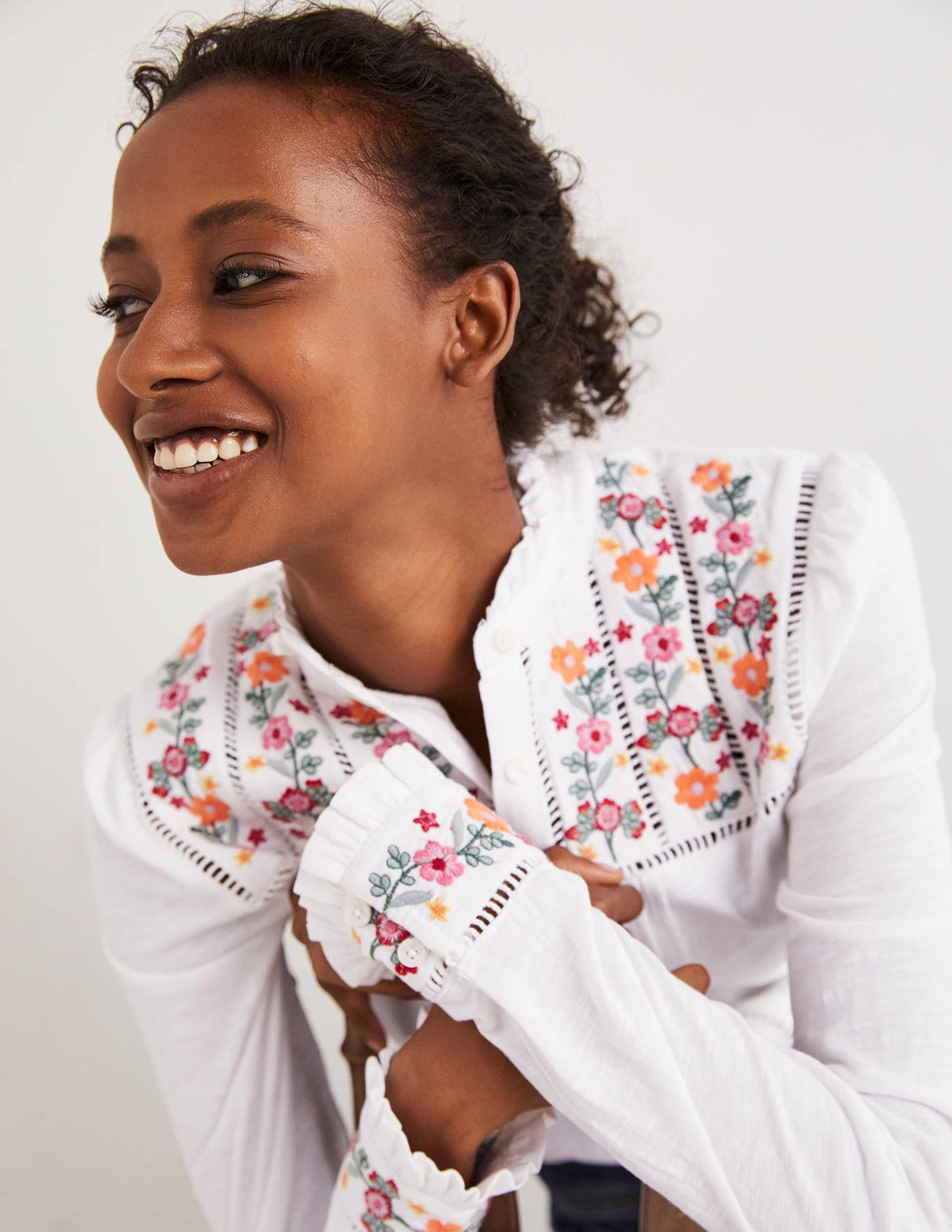 Embroidered Jersey Shirt-White-5