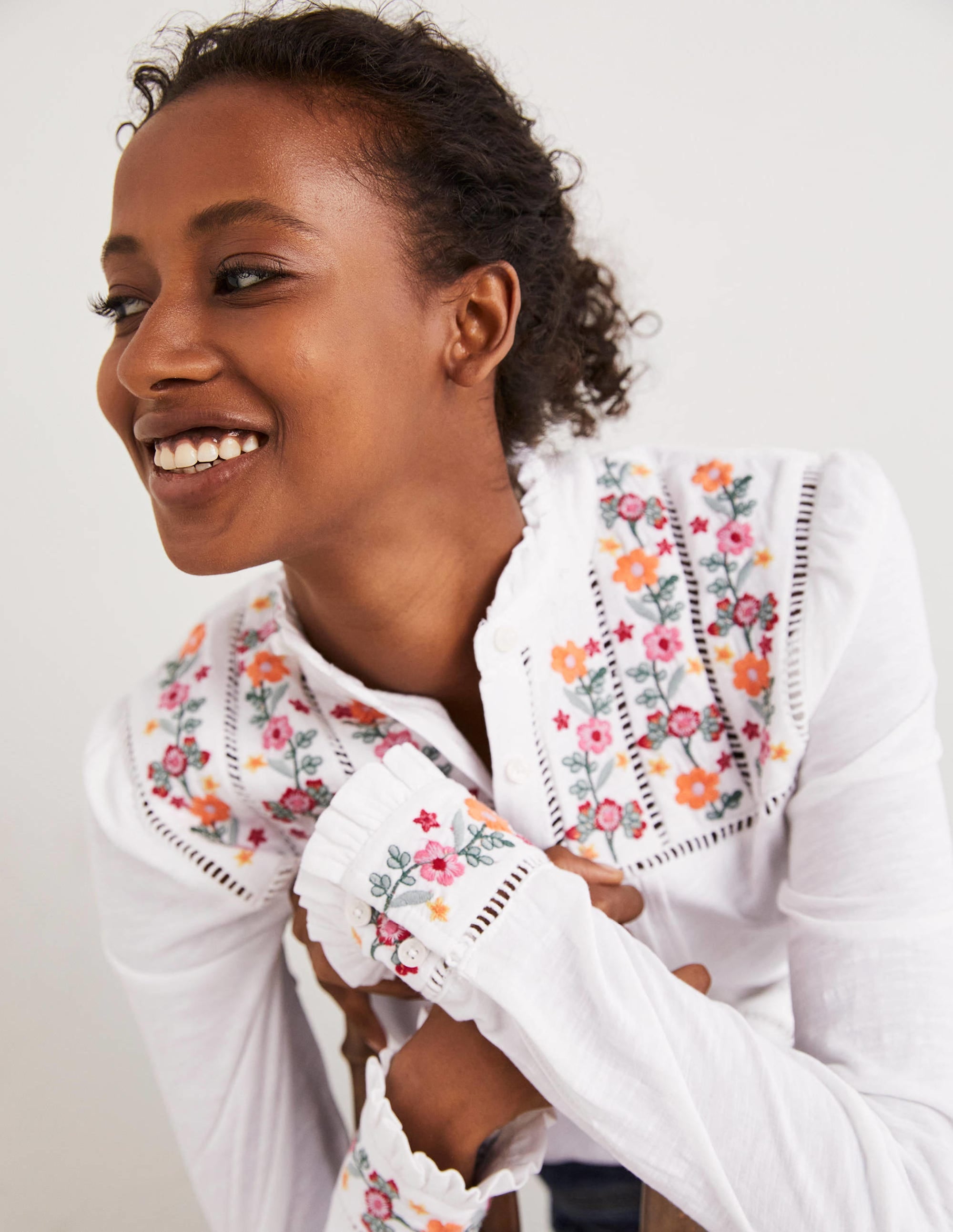 Embroidered Jersey Shirt-White - Image 5