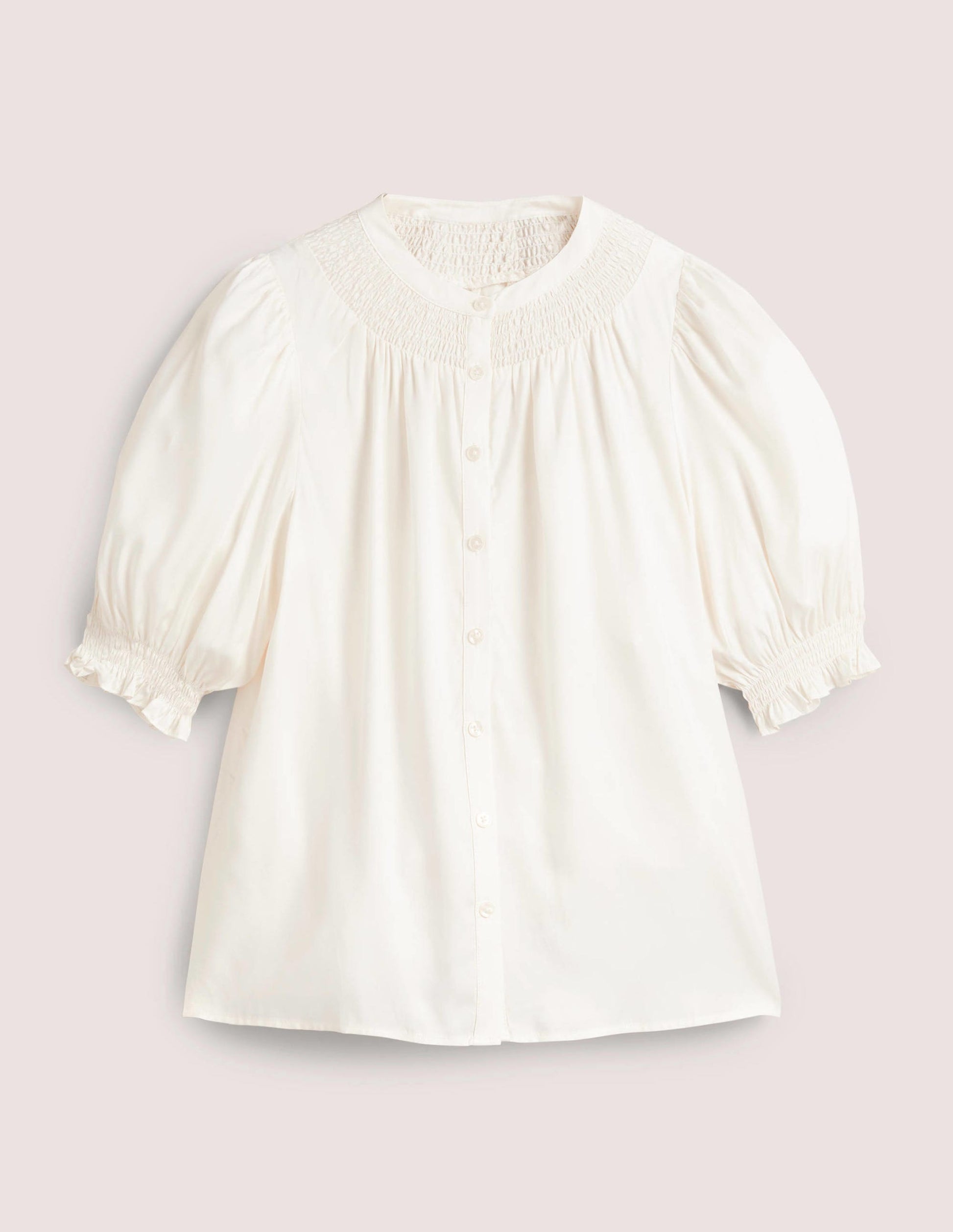 Smocked Silk Blend Blouse-Ivory-5