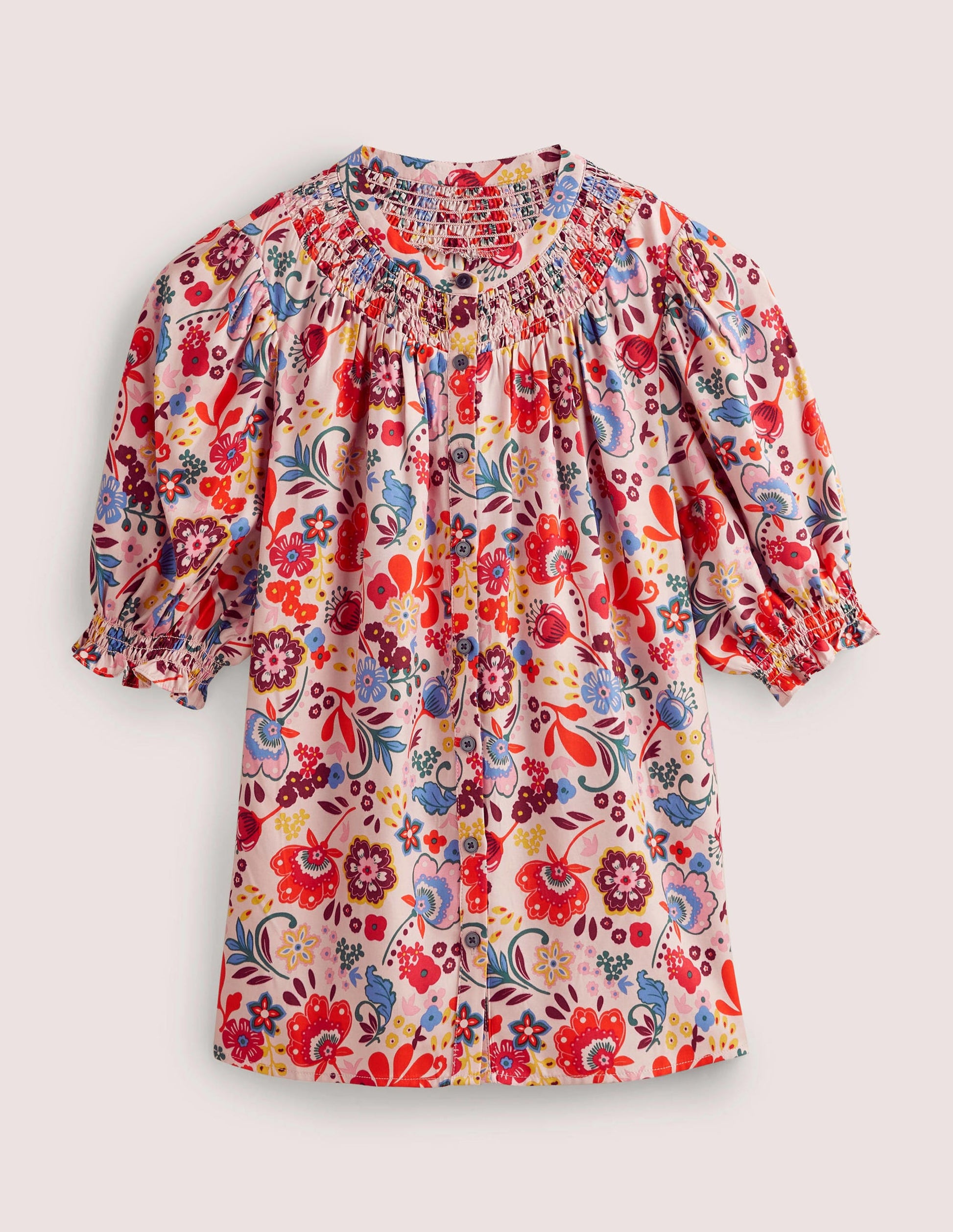 Smocked Silk Blend Blouse-Milkshake, Pretty Paradise-7