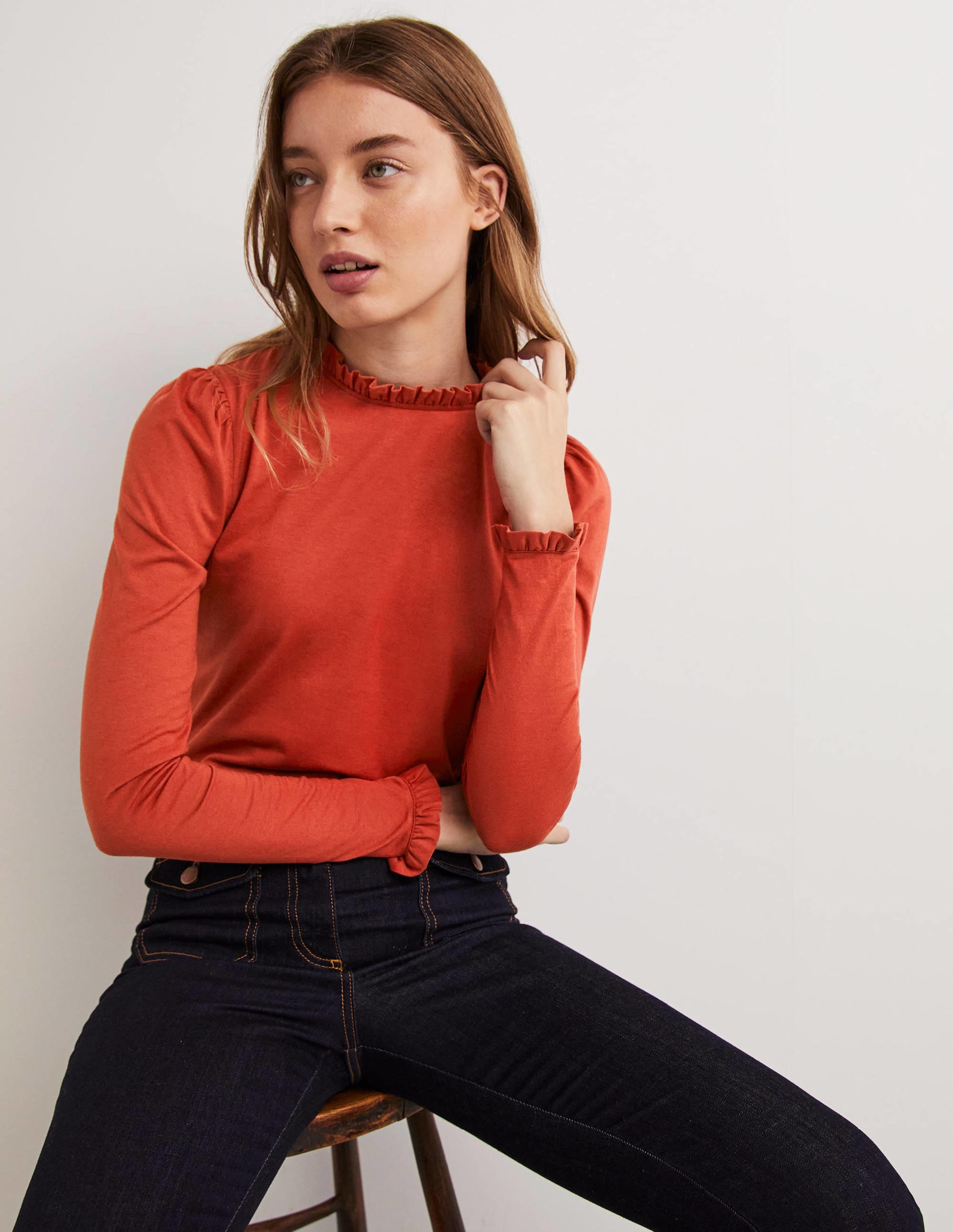 Supersoft Frill Detail Top-Chilli Oil Red - Image 4