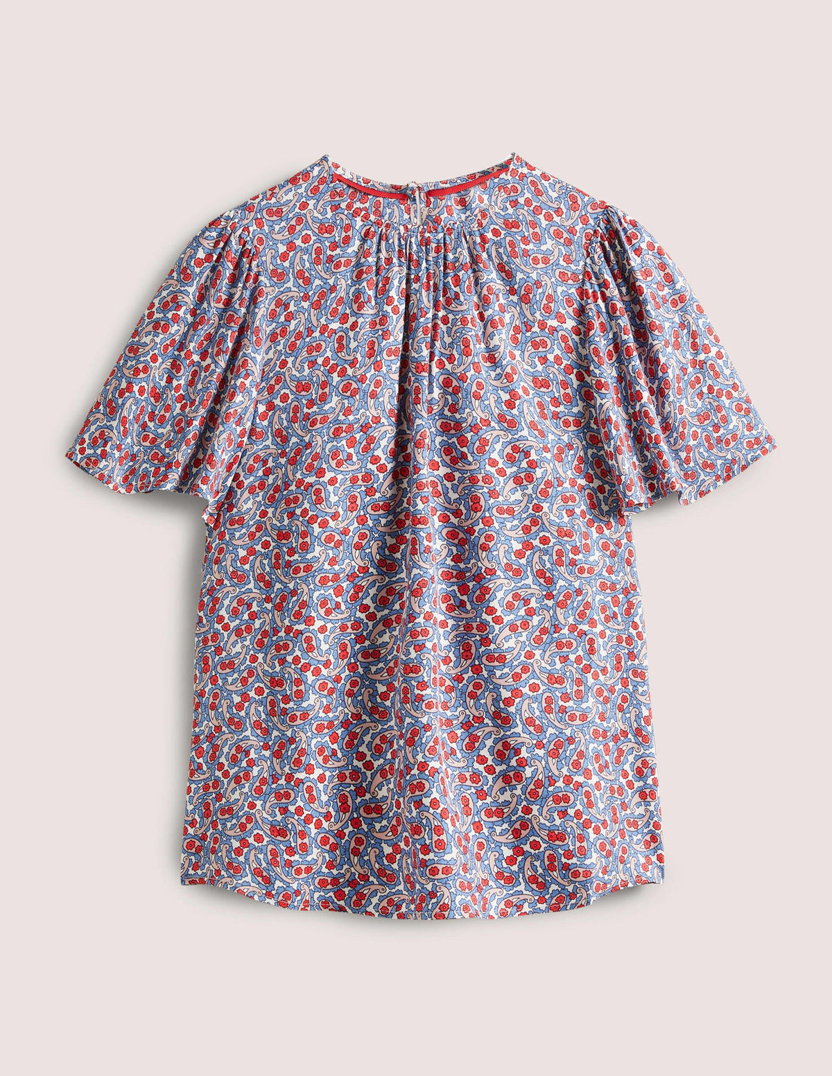 Flutter Sleeve Crew Neck Top-Riviera Blue, Petal Paisley-5