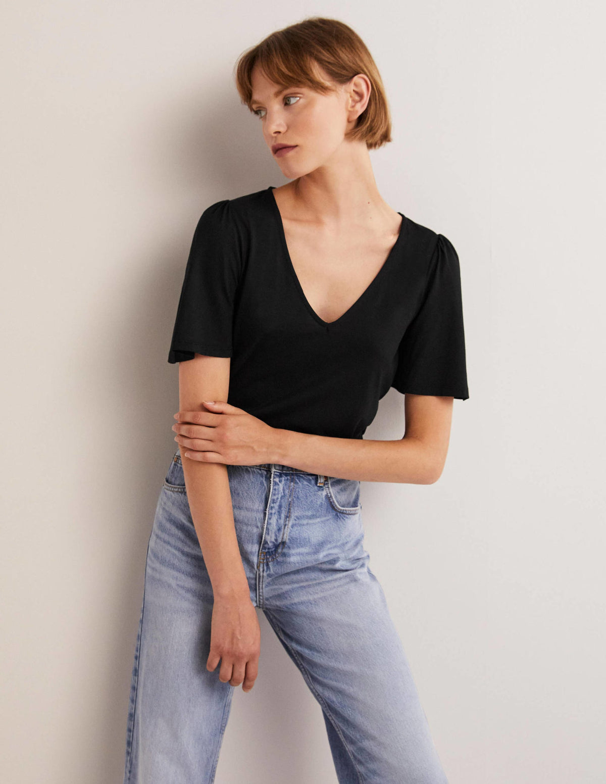 Supersoft Flutter Sleeve Top-Black-4