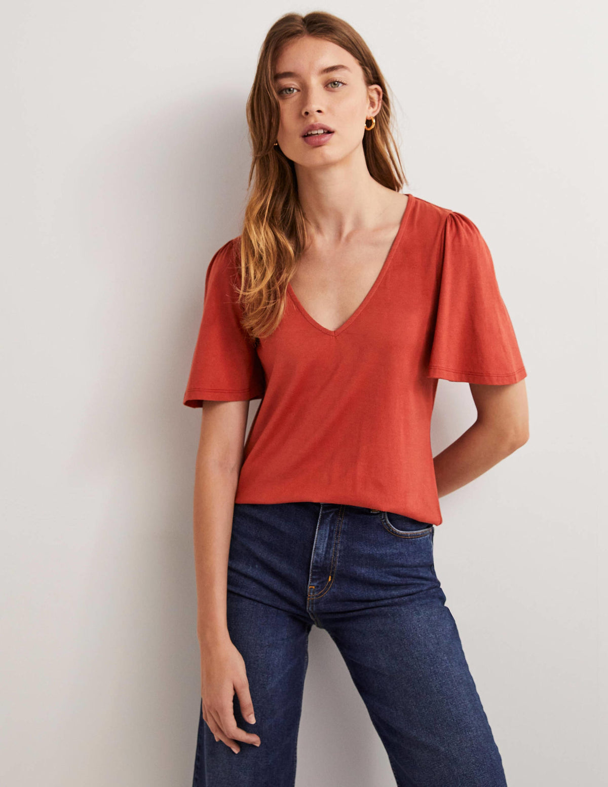 Supersoft Flutter Sleeve Top-Chilli Oil Red - Image 1