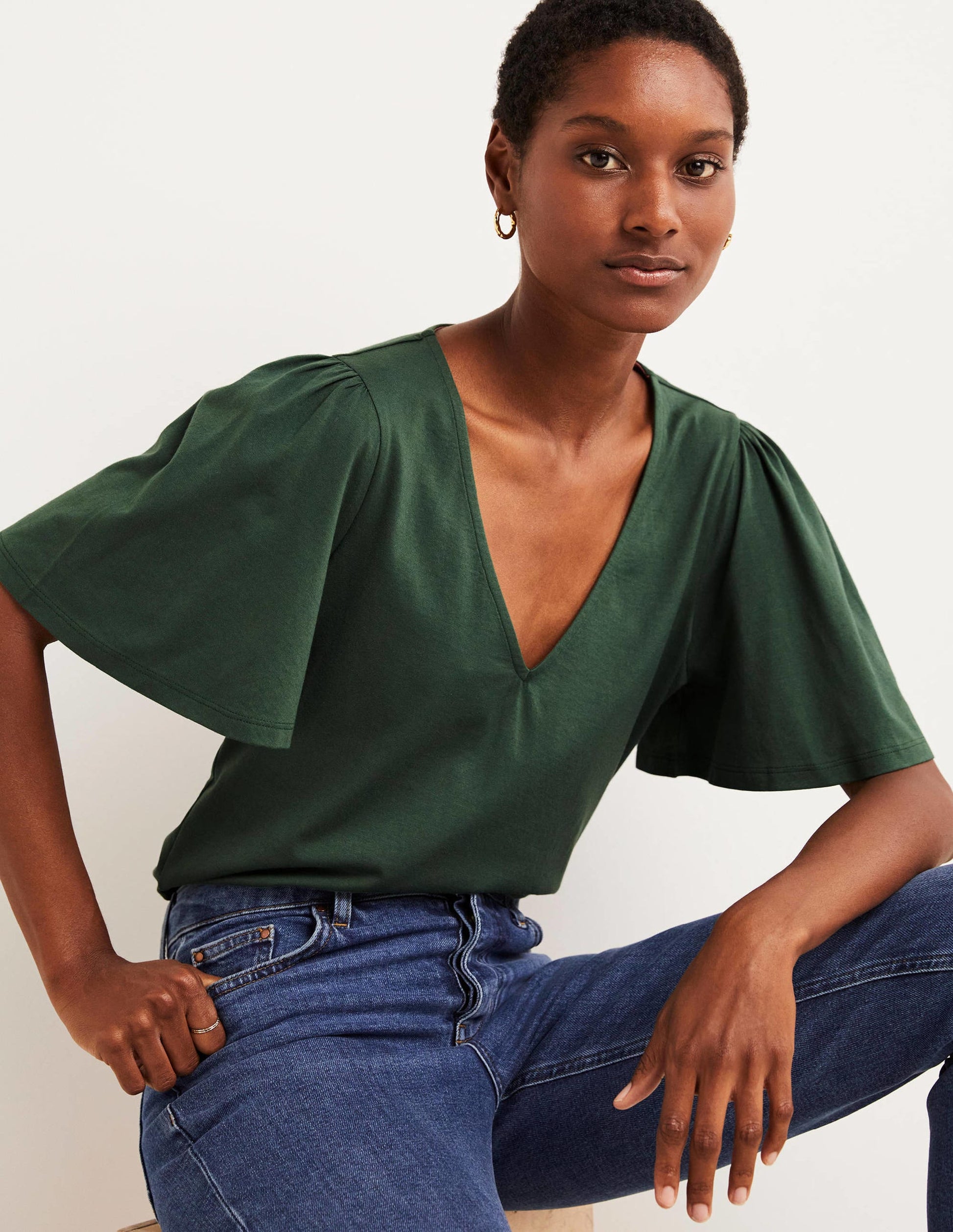 Supersoft Flutter Sleeve Top-Trekking Green-1