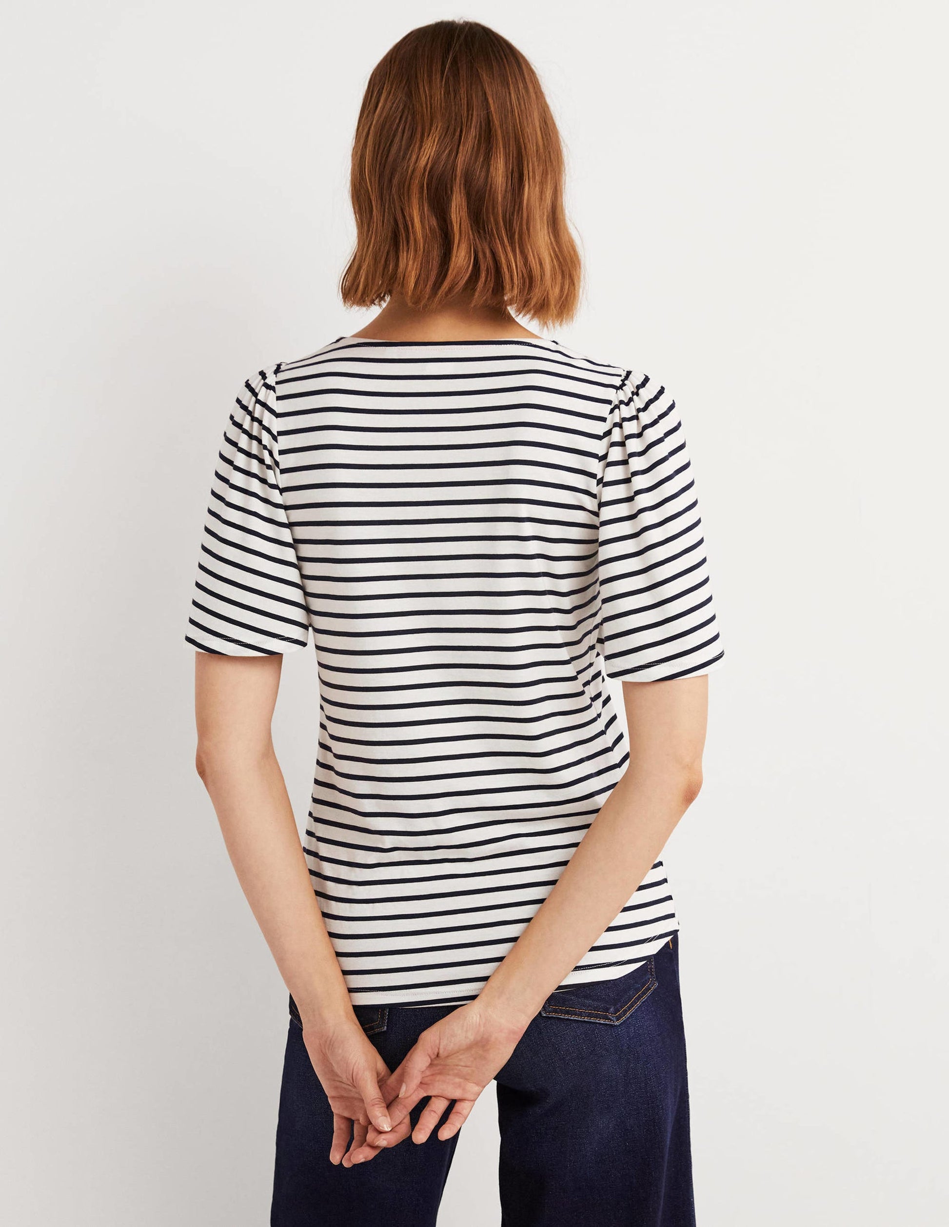 Supersoft Flutter Sleeve Top-Ivory / Navy Stripe-3