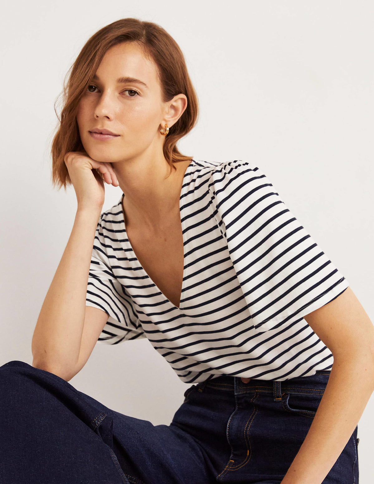 Supersoft Flutter Sleeve Top-Ivory / Navy Stripe-4