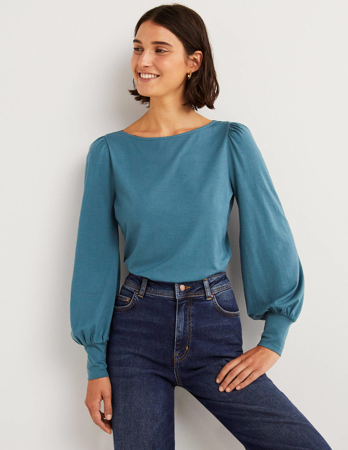 Supersoft Boat Neck Top-Corporal Blue-4