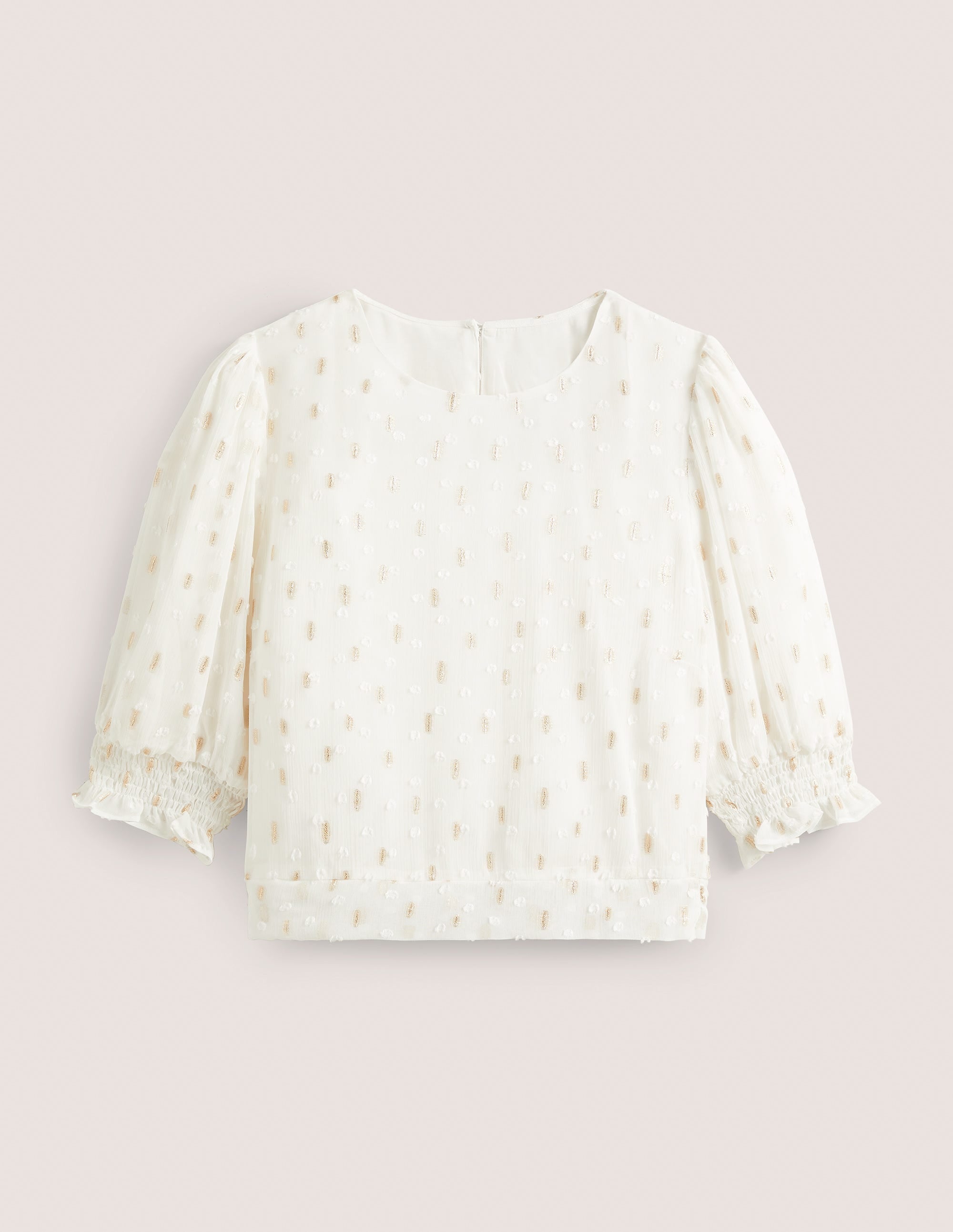 Cropped Metallic Smocked Top-Ivory and Gold Clip - Image 5