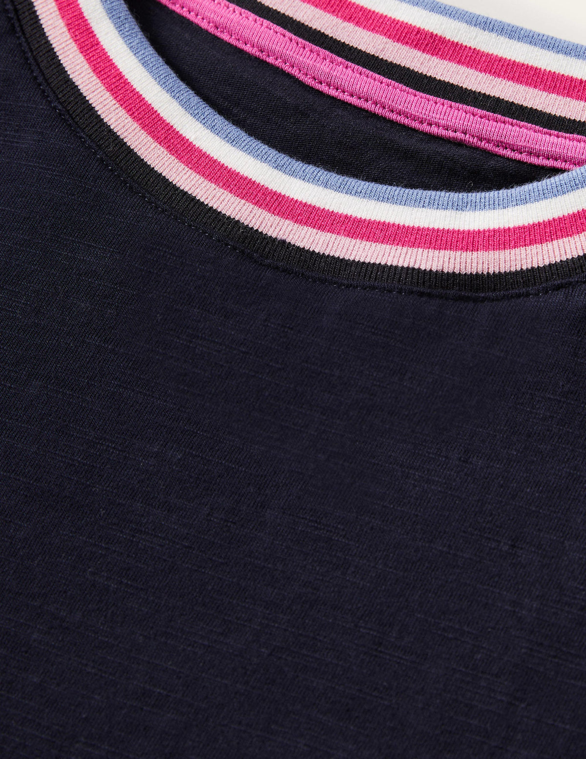 Rib Trim Blouson Top-Navy-11