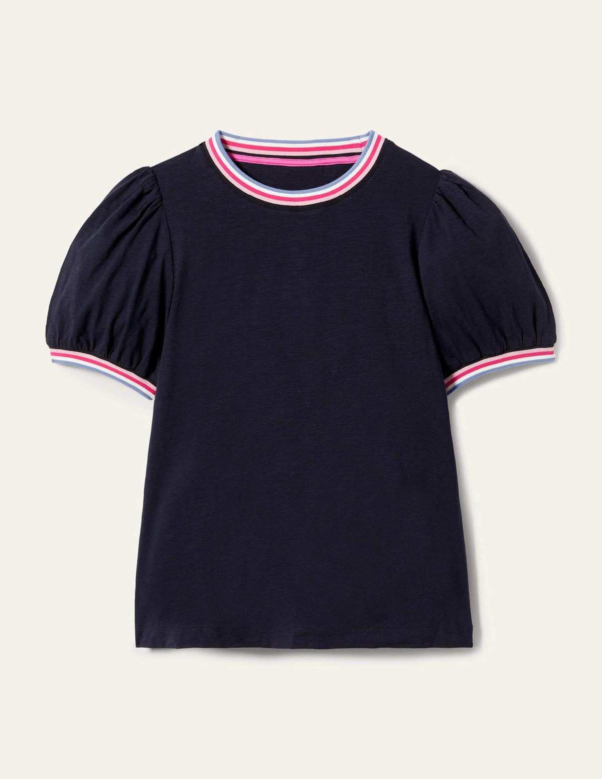 Rib Trim Blouson Top-Navy-12