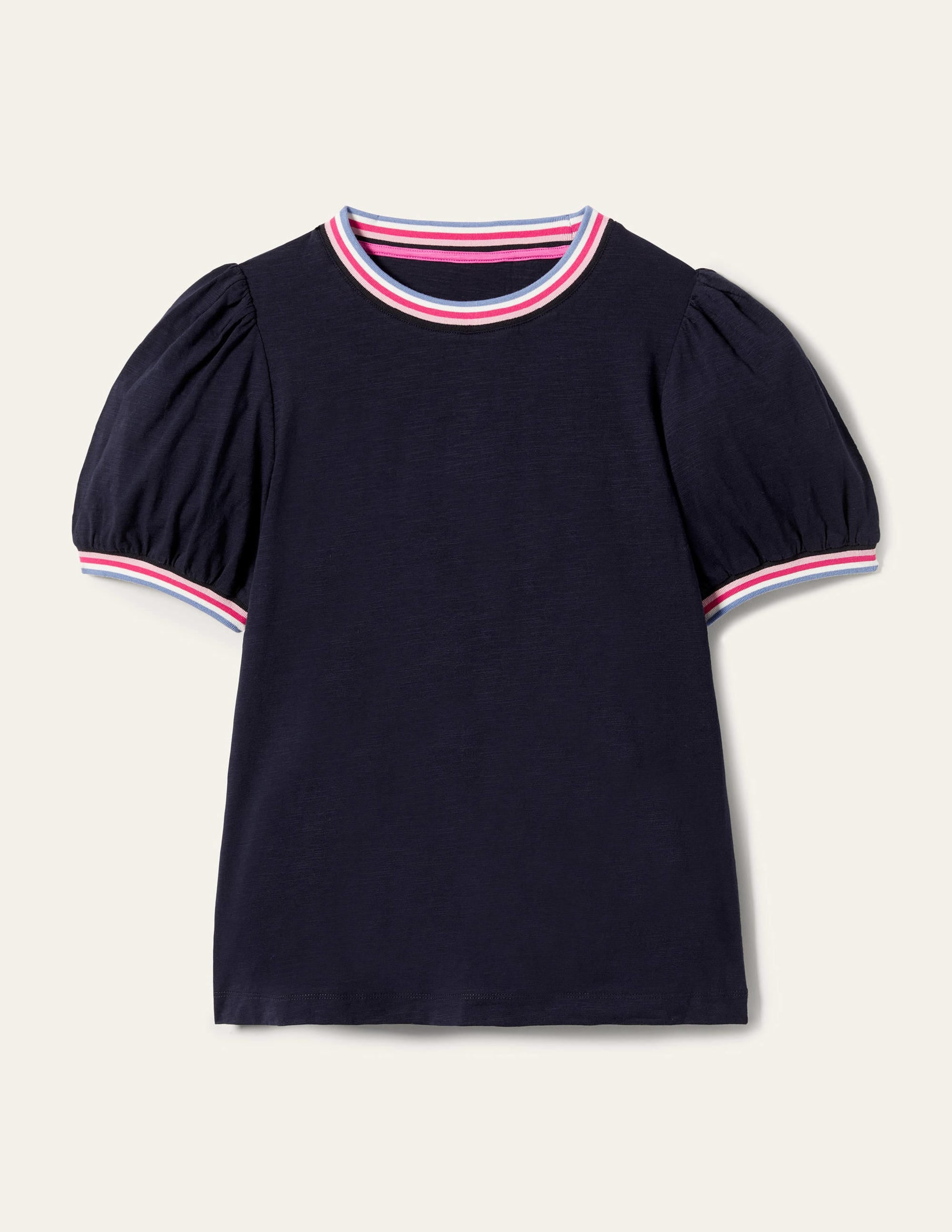 Rib Trim Blouson Top-Navy - Image 12