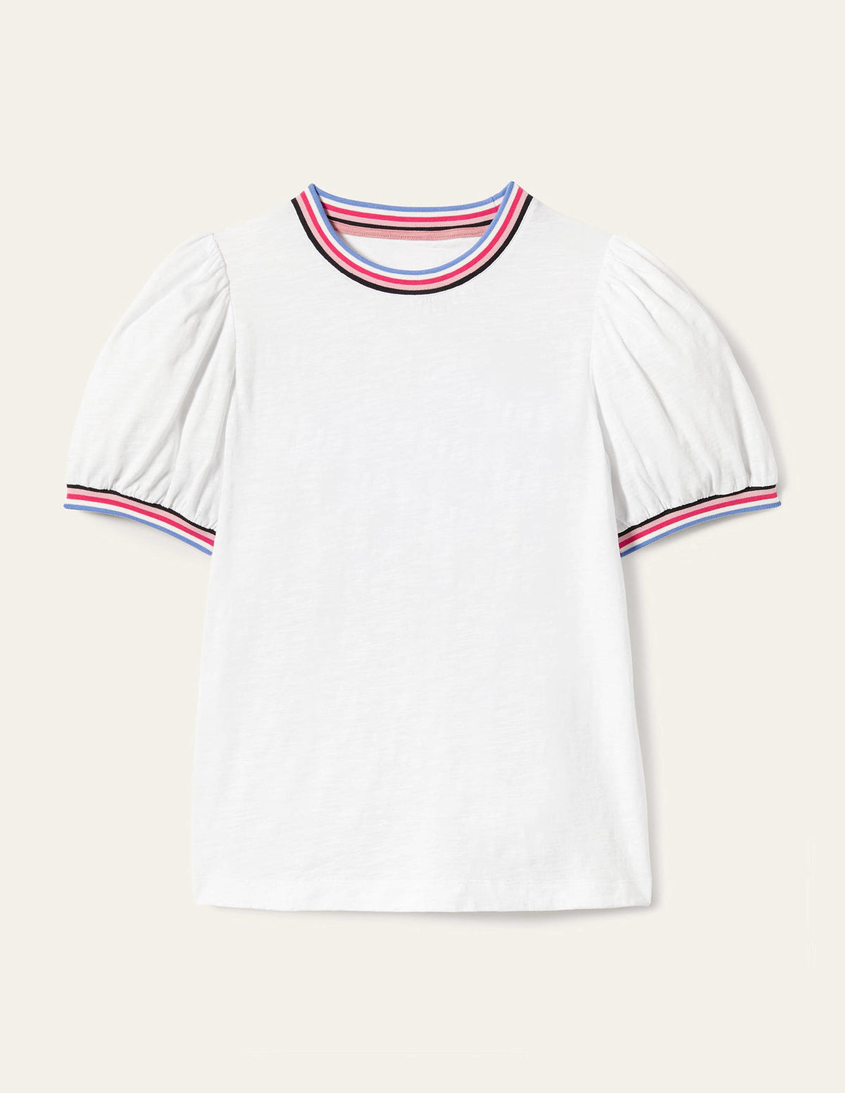 Rib Trim Blouson Top-White - Image 10