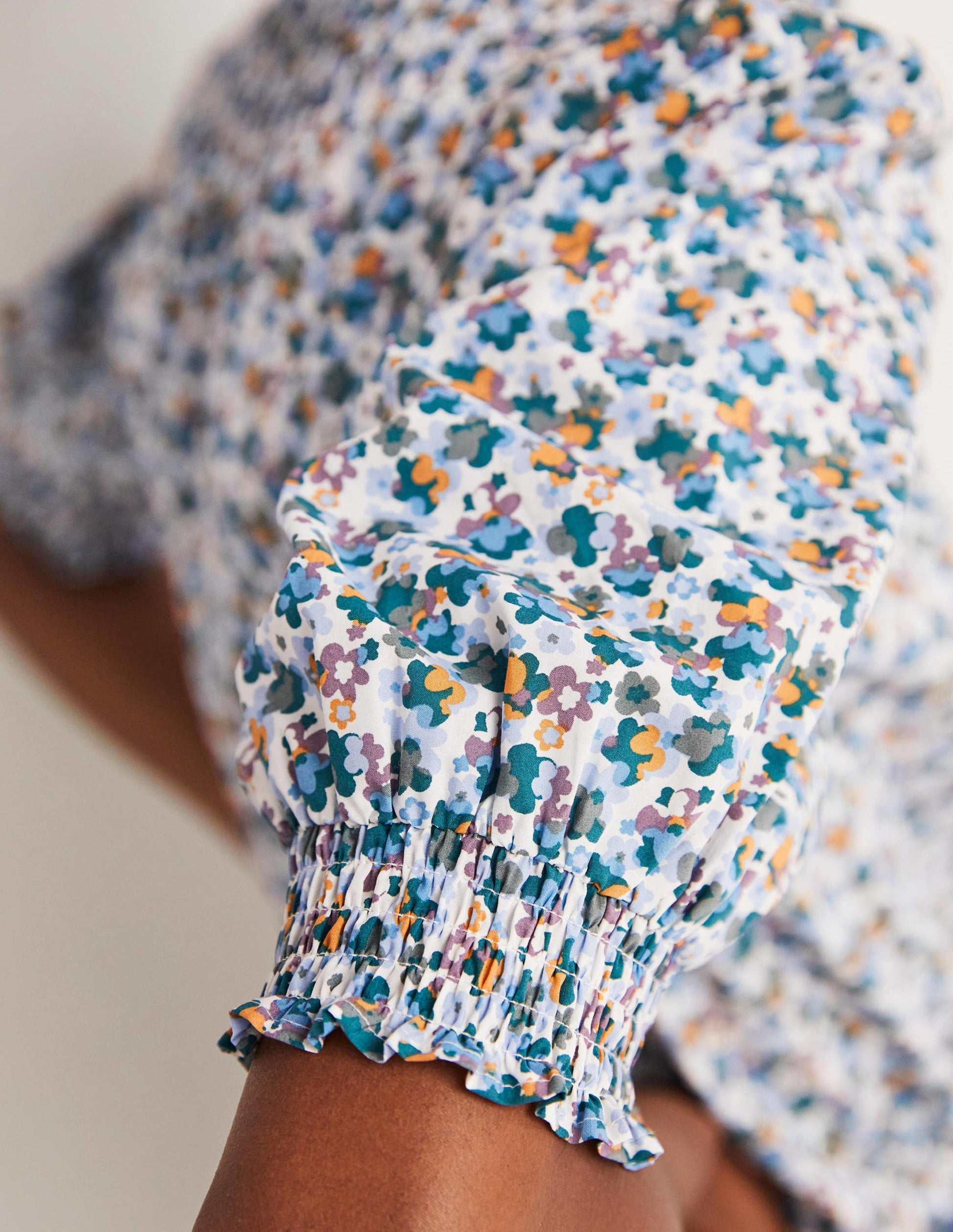 Short Sleeve Smocked Shirt-Blue, Abstract Cluster-7