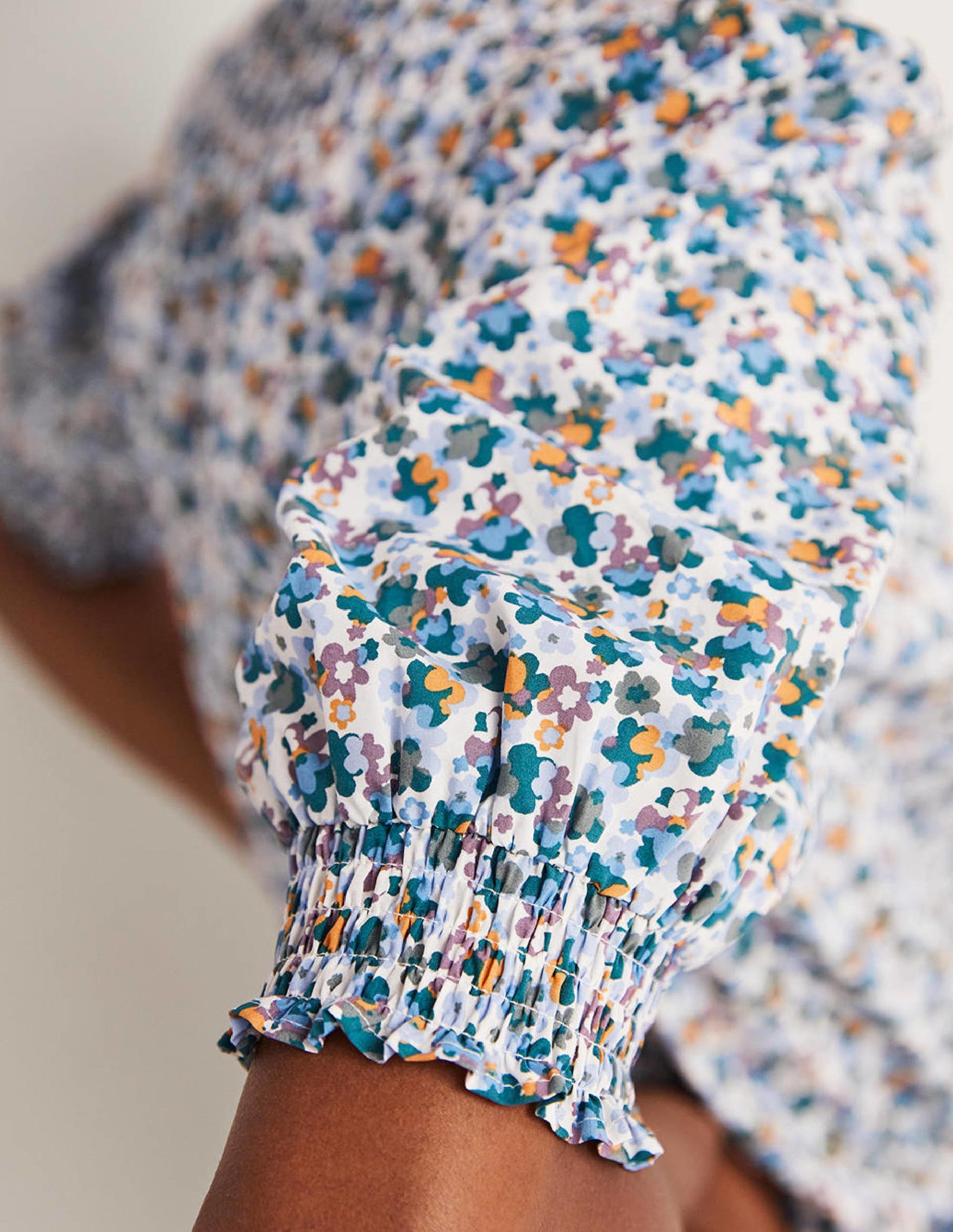 Short Sleeve Smocked Shirt-Blue, Abstract Cluster-2