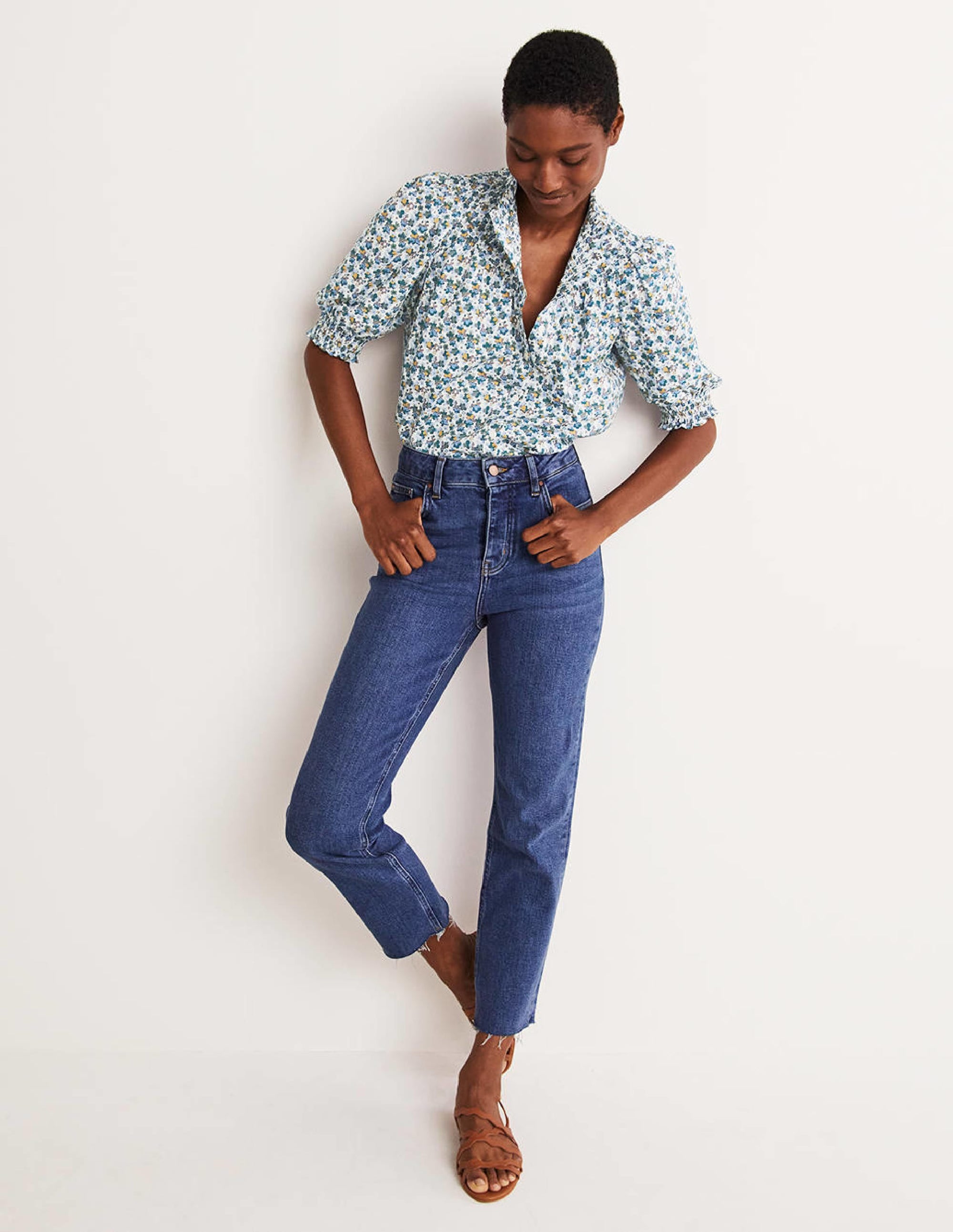 Short Sleeve Smocked Shirt-Blue, Abstract Cluster - Image 5
