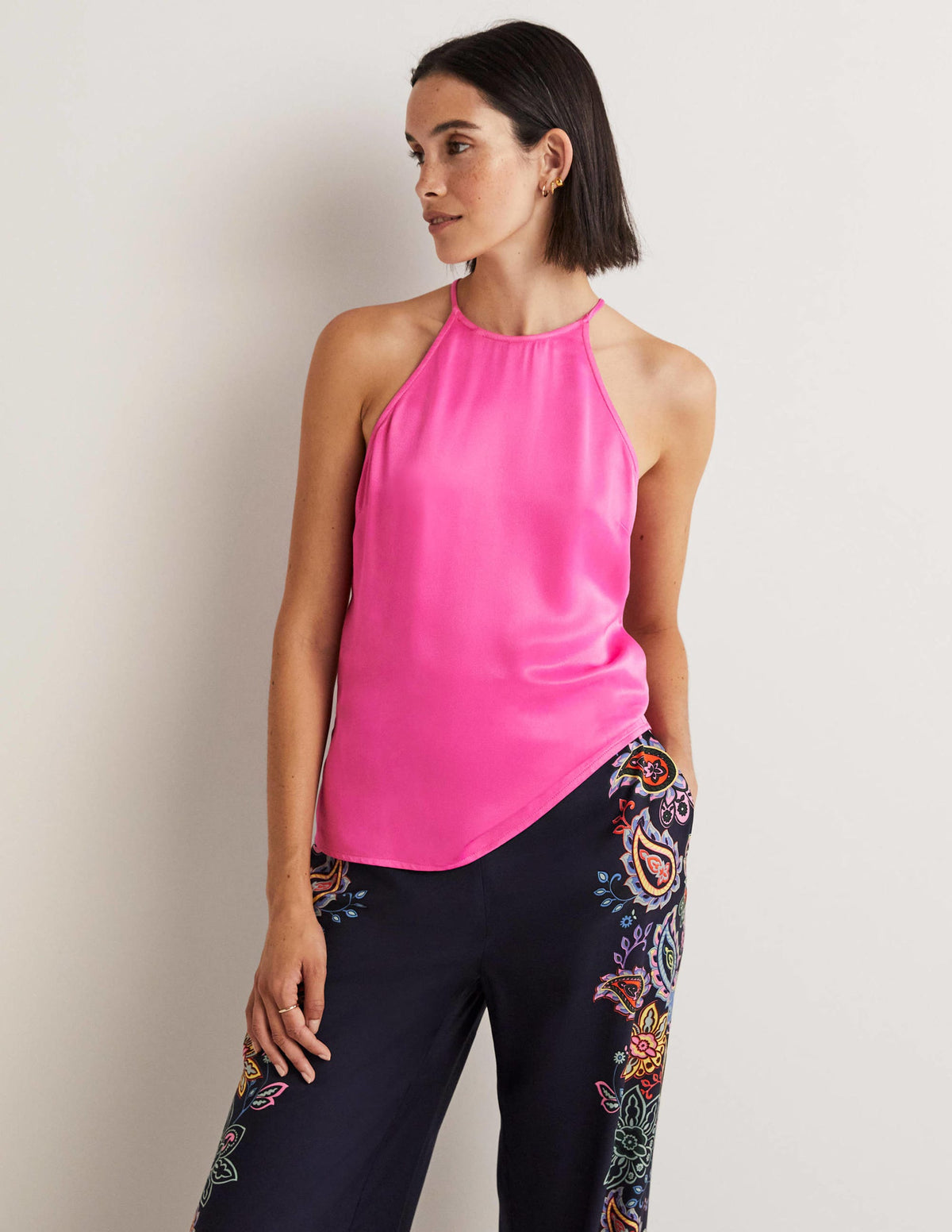 Strappy Halterneck Satin Top-Watermelon Pink-5