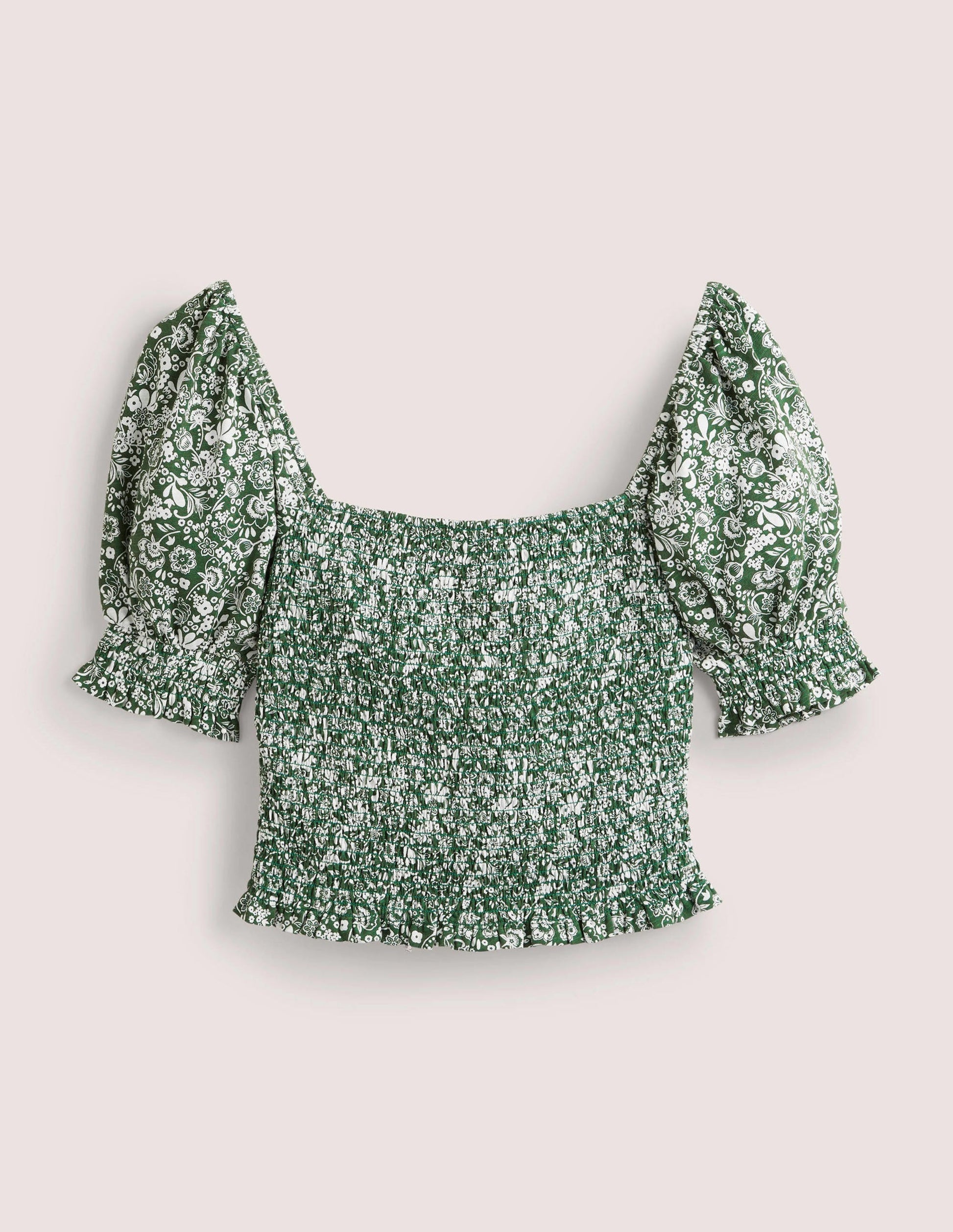 Square Neck Smocked Jersey Top-Hunter Green, Pretty Paradise-5