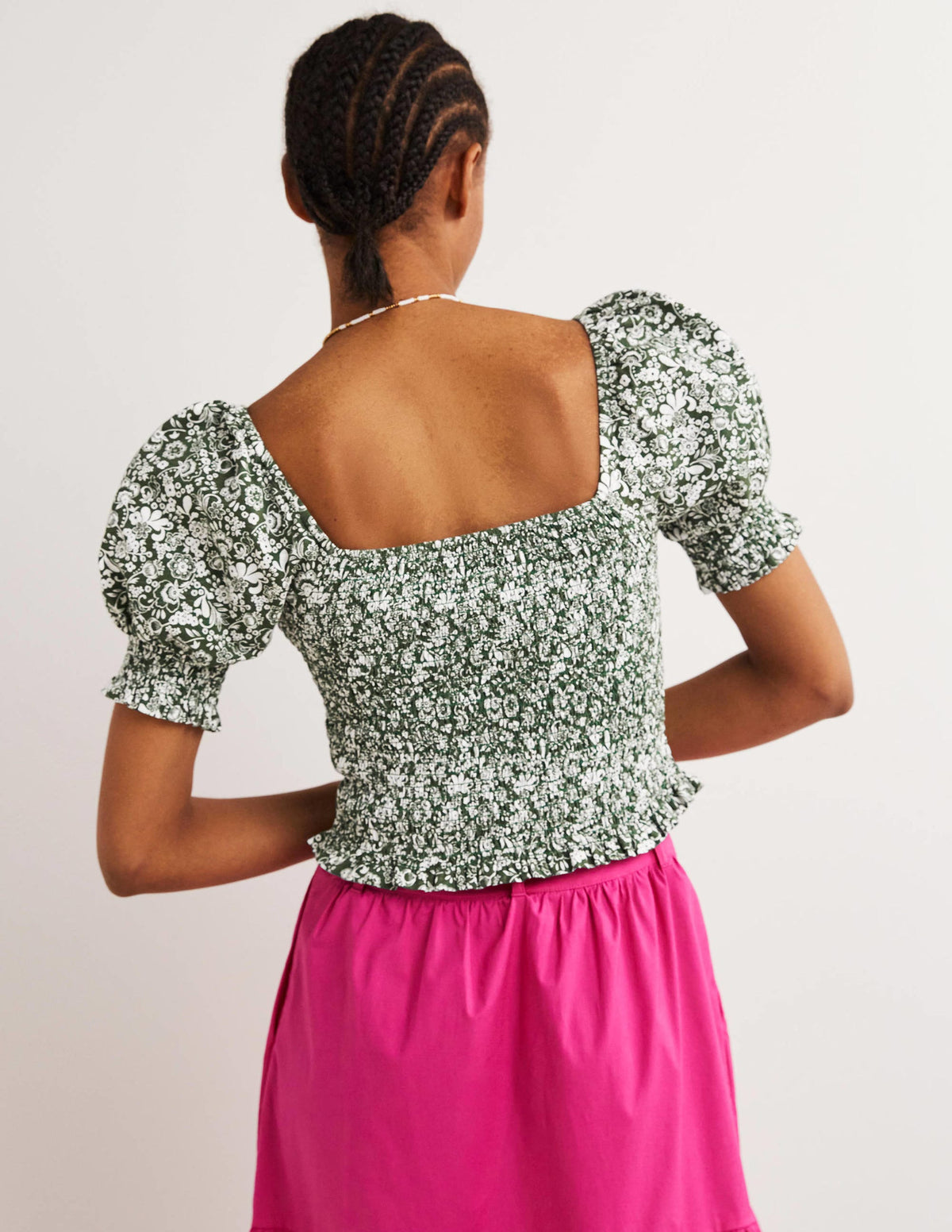 Square Neck Smocked Jersey Top-Hunter Green, Pretty Paradise-3
