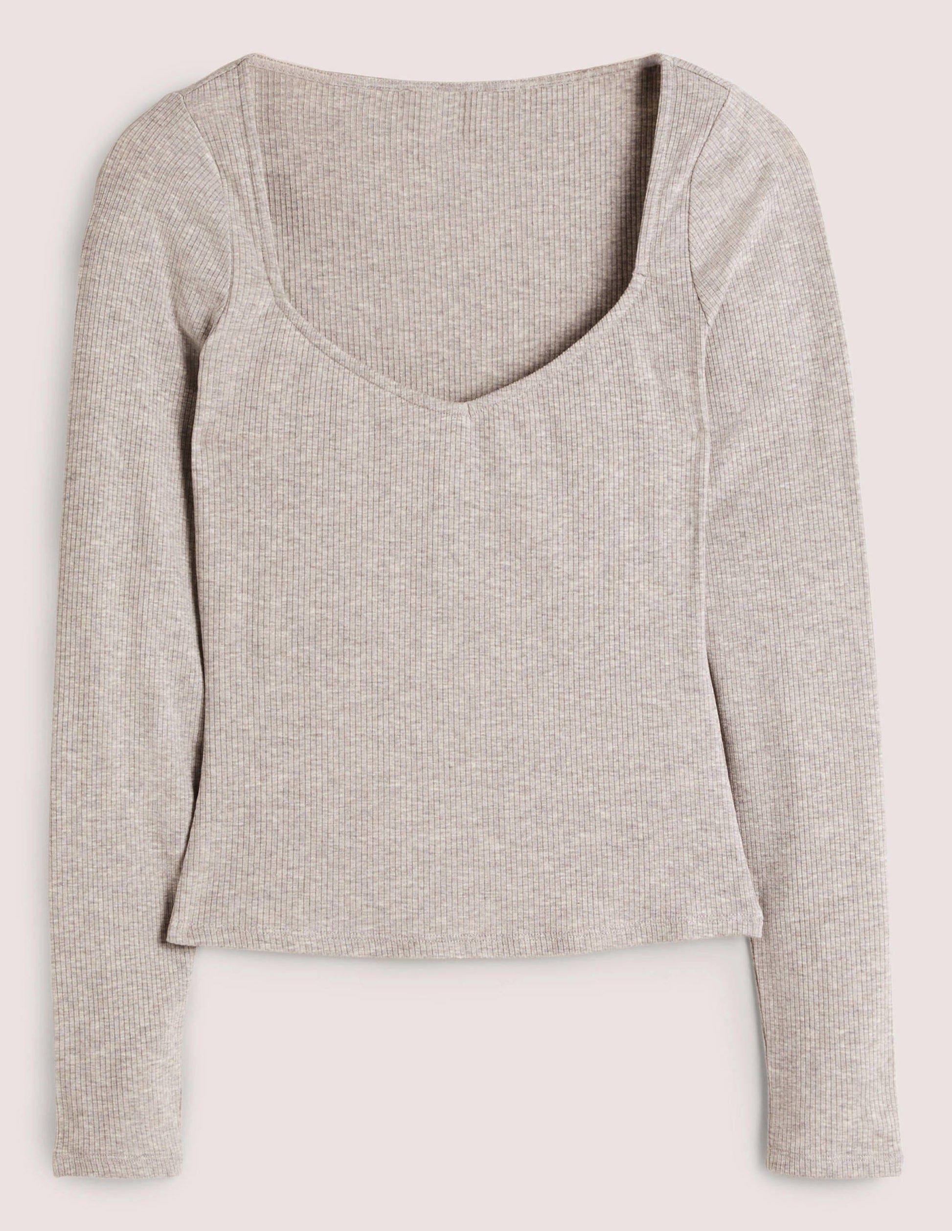 Soft Ribbed Sweetheart Top-Grey Marl-5