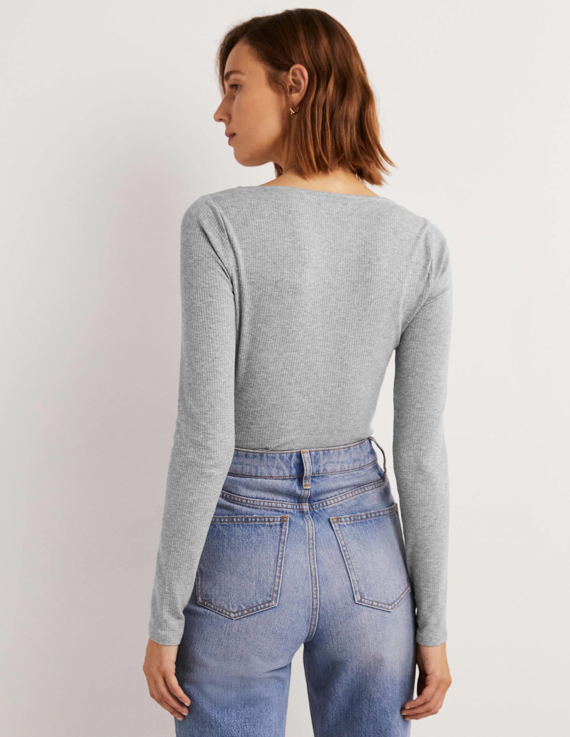 Soft Ribbed Sweetheart Top-Grey Marl-3