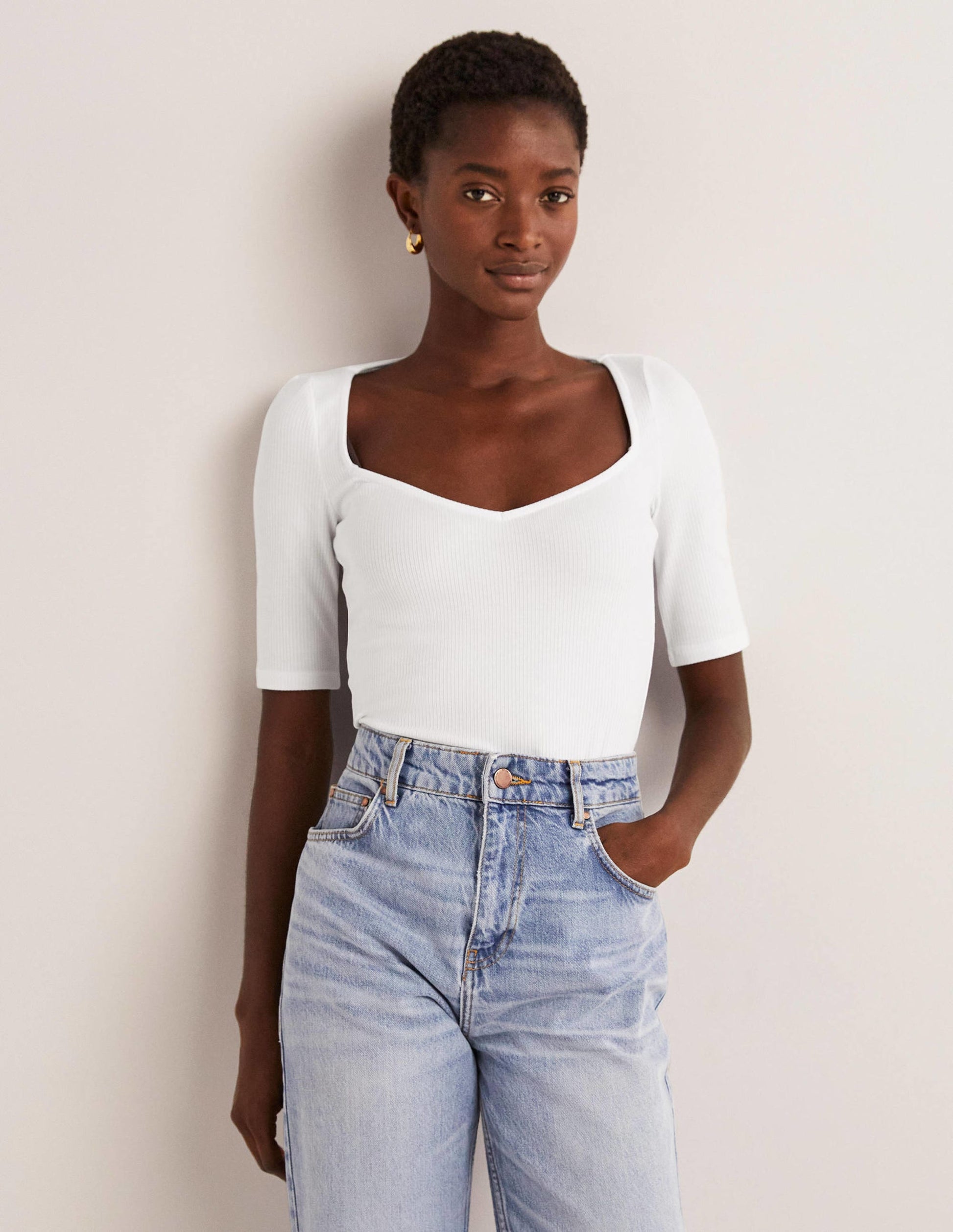 Soft Ribbed Sweetheart T-shirt-White-1