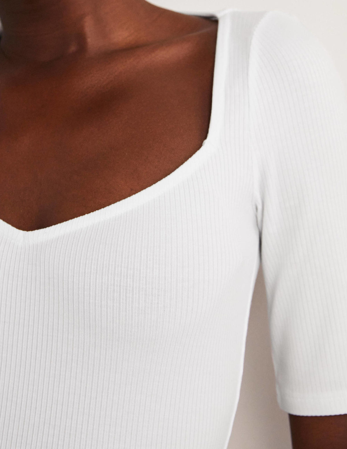 Soft Ribbed Sweetheart T-shirt-White - Image 2