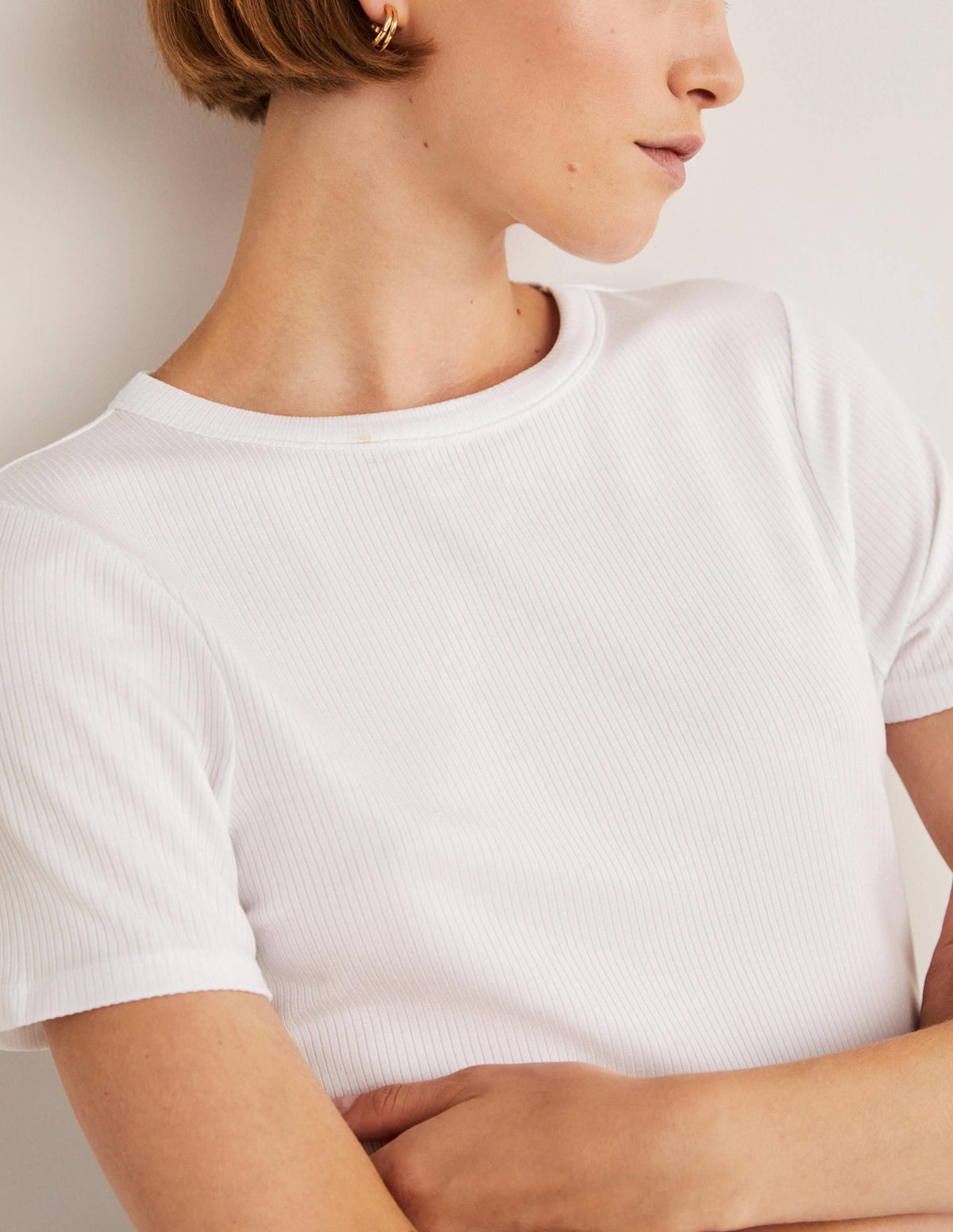 Soft Ribbed Crew Neck T-shirt-White-2