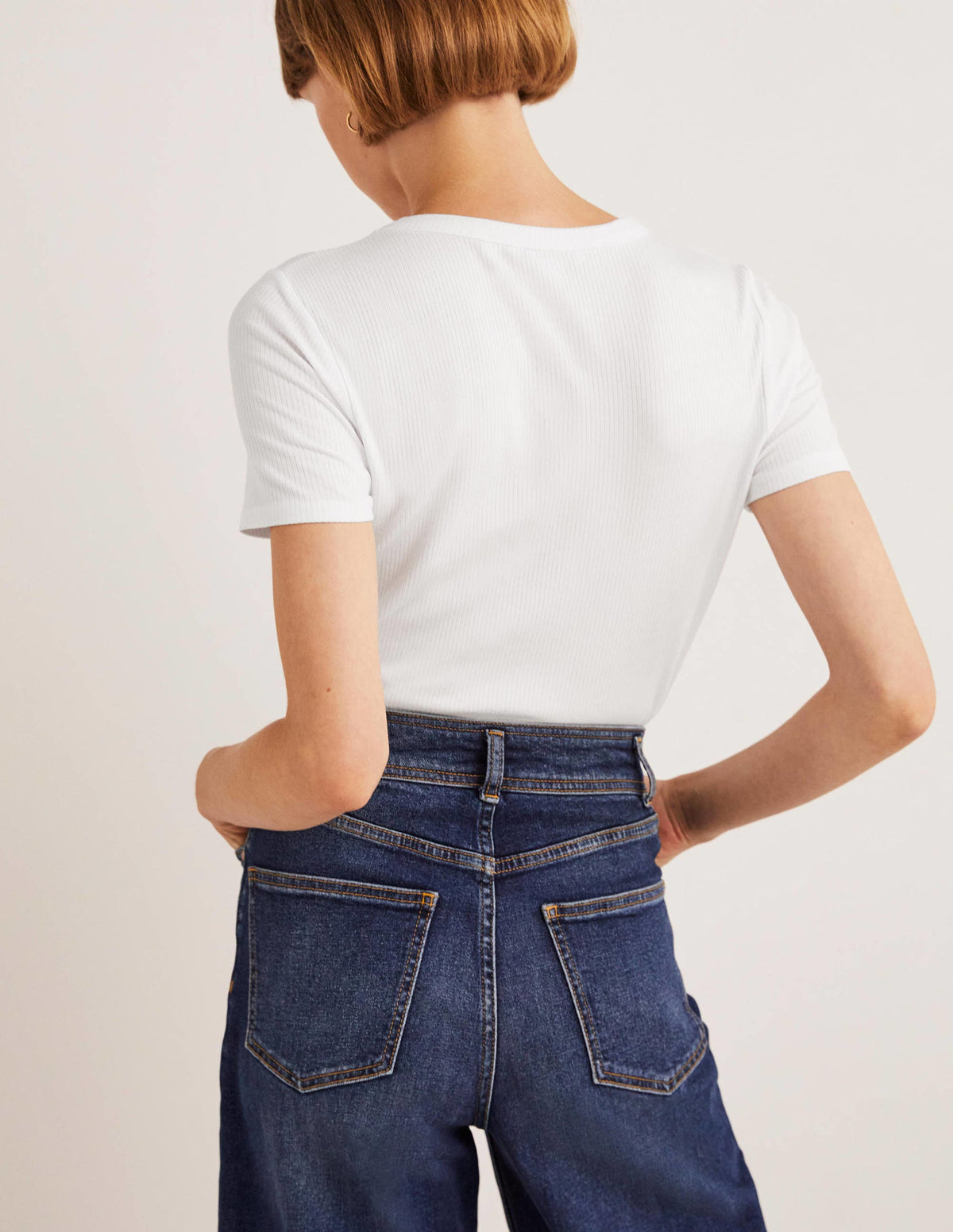 Soft Ribbed Crew Neck T-shirt-White - Image 3