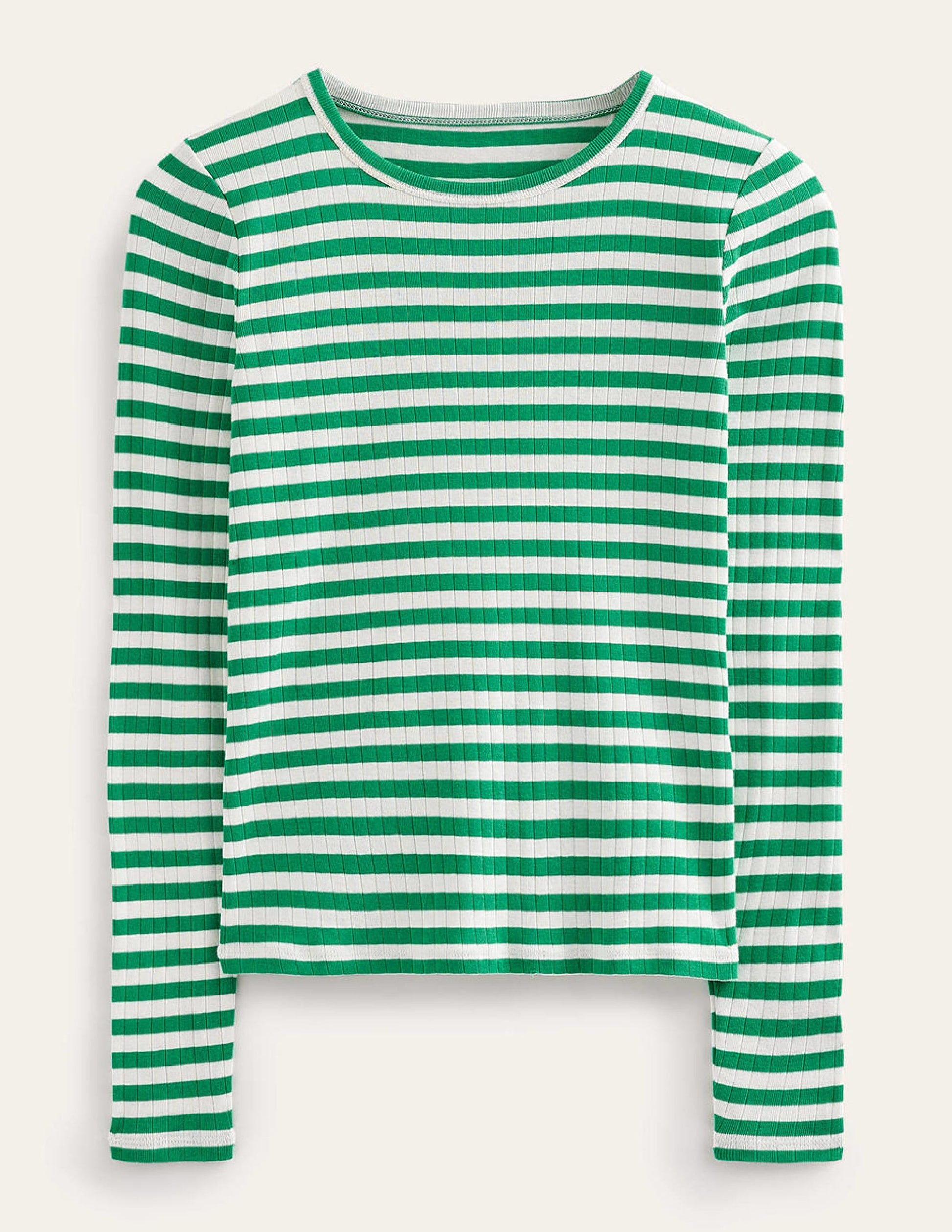 Anna Rib Crew T-Shirt-Meadow Green, Ivory Stripe-6