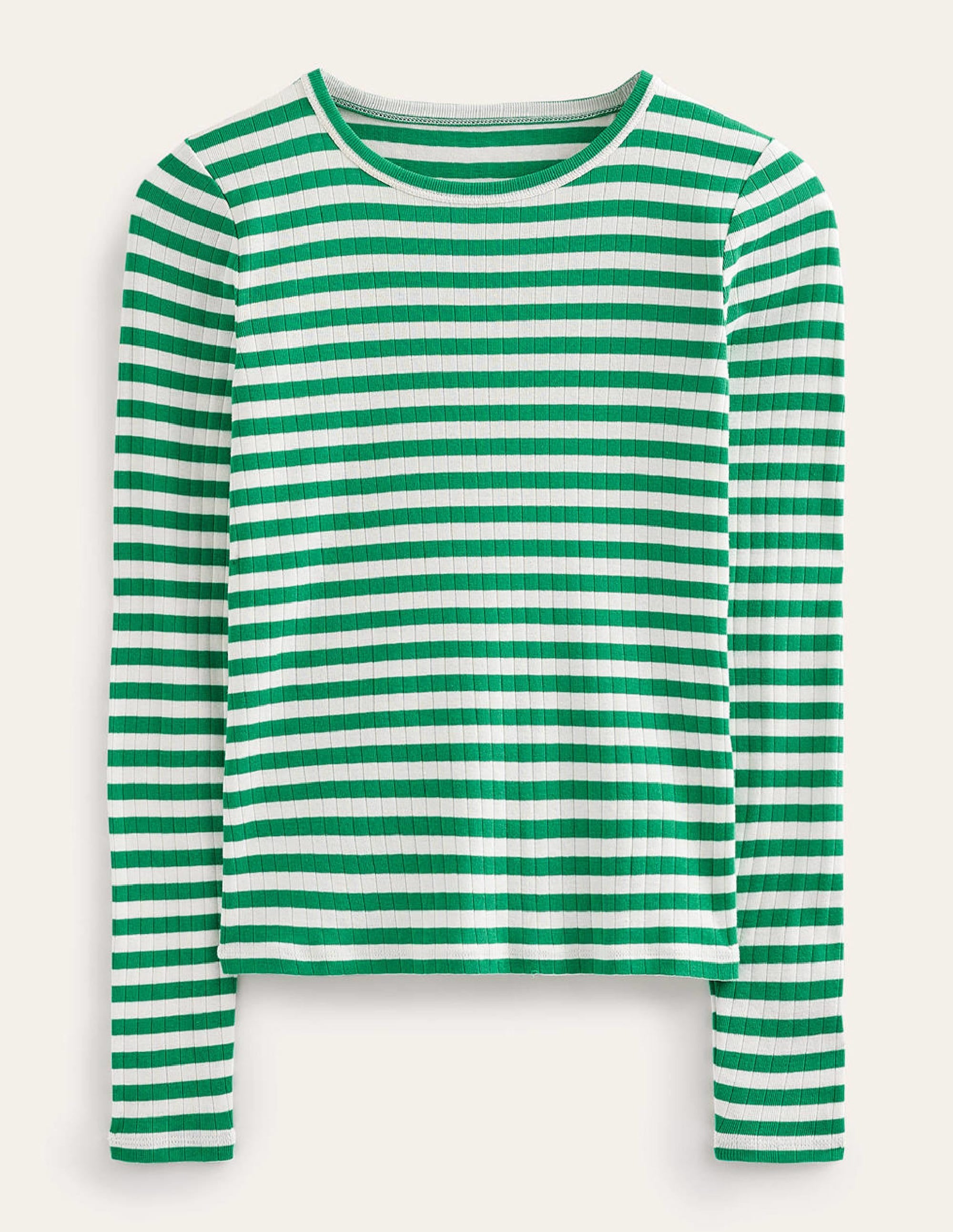 Anna Rib Crew T-Shirt-Meadow Green, Ivory Stripe - Image 6