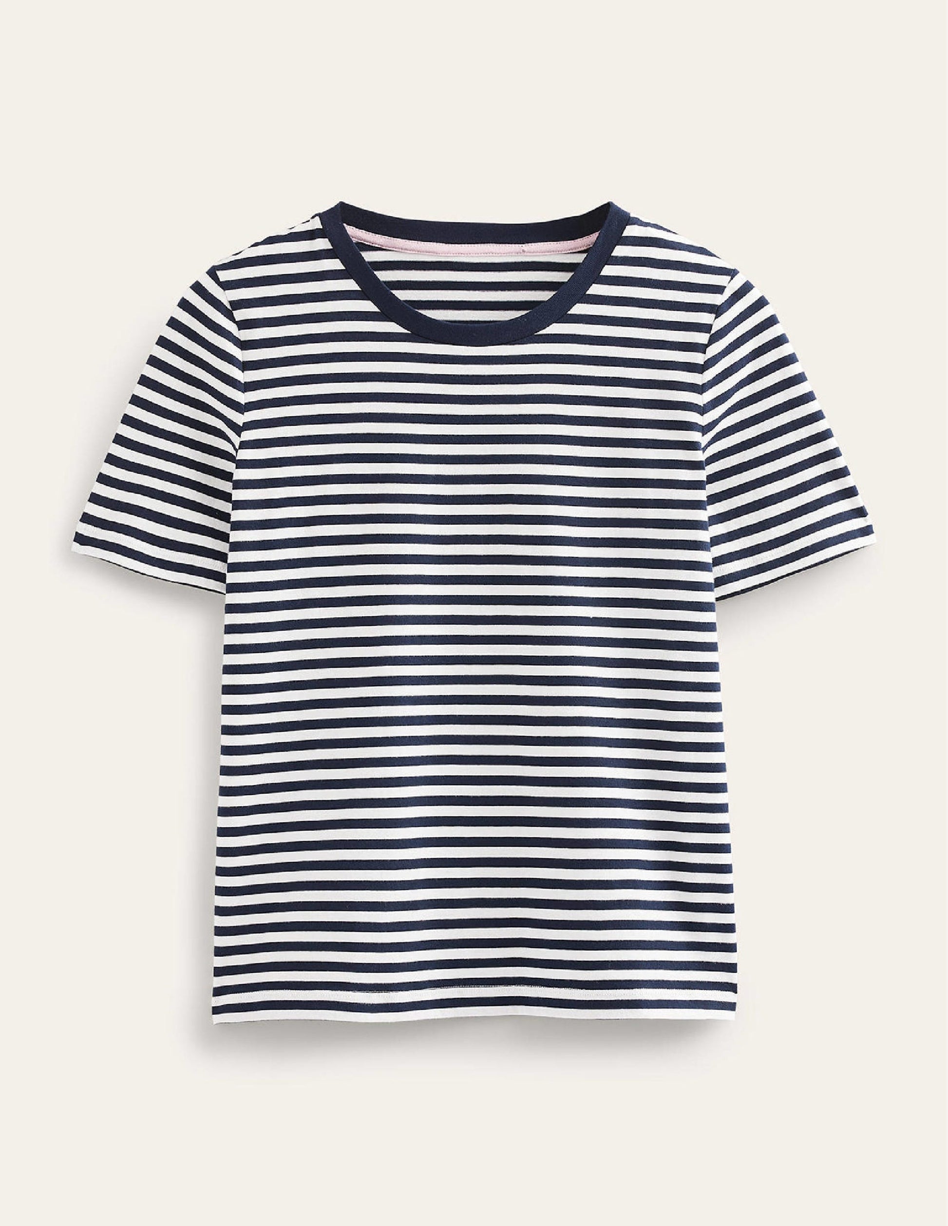 Pure Cotton Crew T-shirt-Ivory, Navy-5
